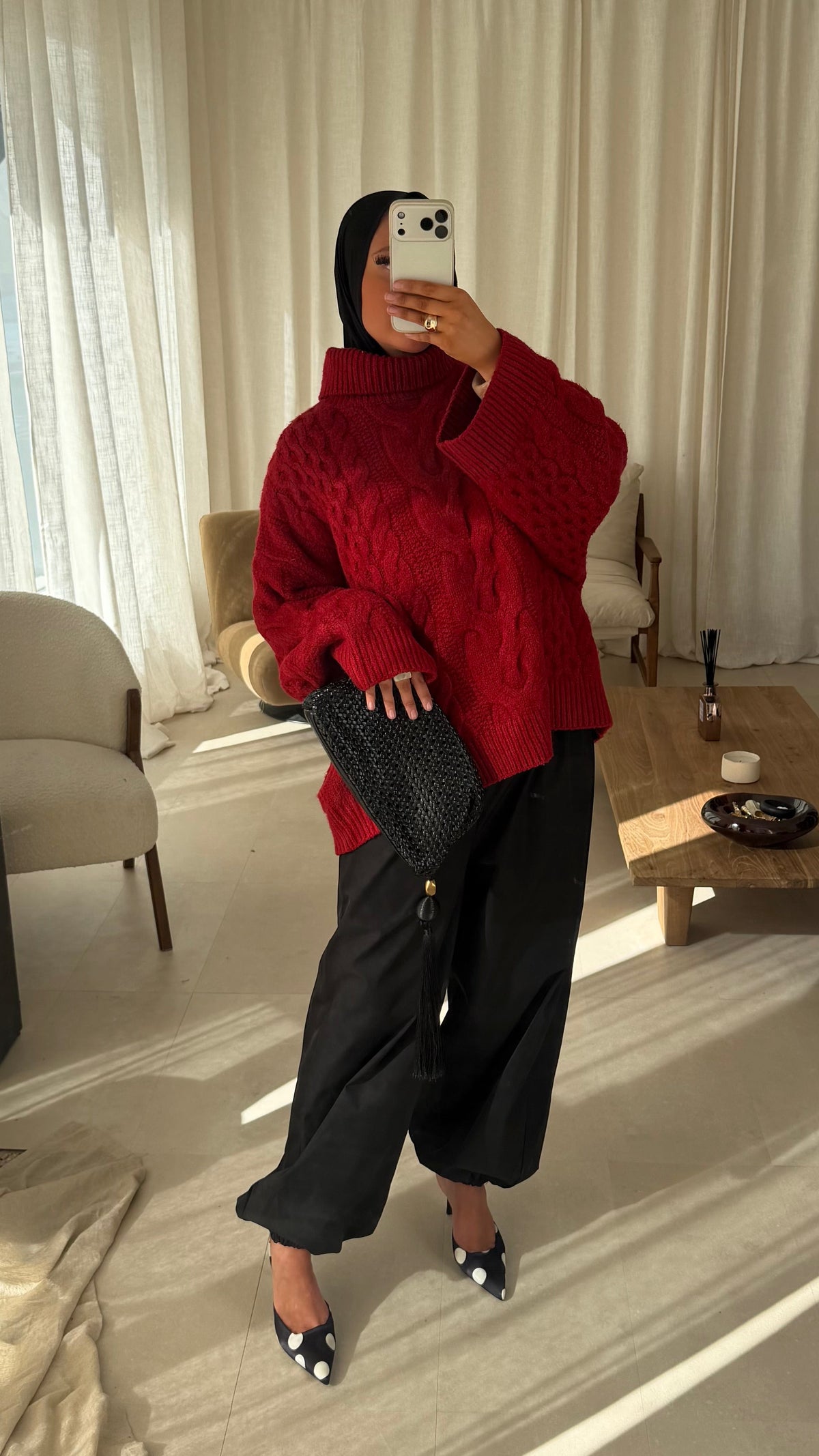 [GAMME PREMIUM] Pull à col montant ultra chaud OSLO | Rouge