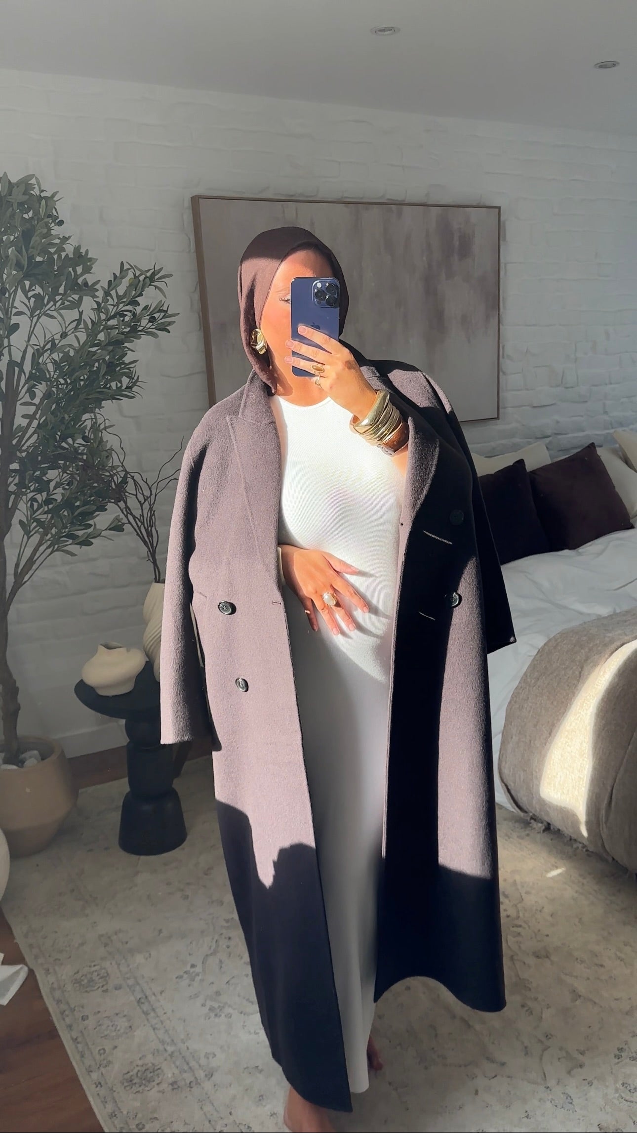 [GAMME PREMIUM] Manteau ultra long en laine véritable | Marron dark chocolat