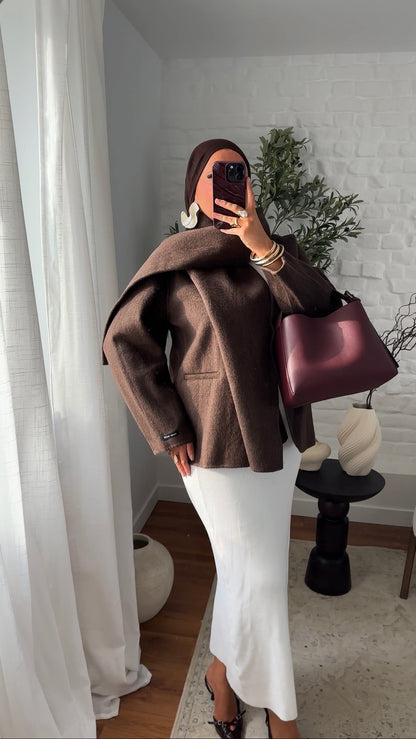 [GAMME LUXE] Manteau mi long en cachemire véritable à cape intégrée | Marron