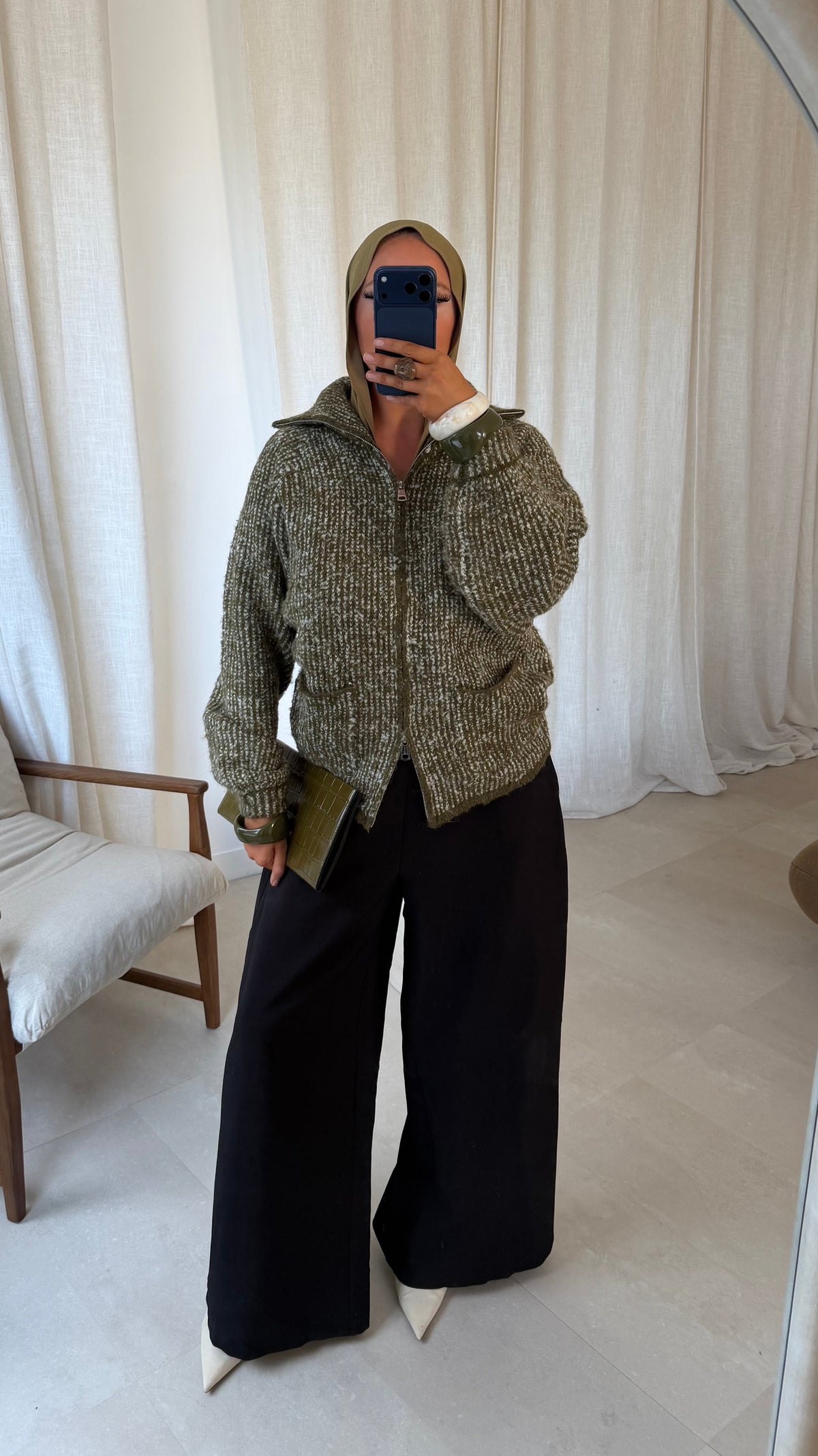[GAMME PREMIUM] Veste mi longue en maille oversize ILYA | Vert