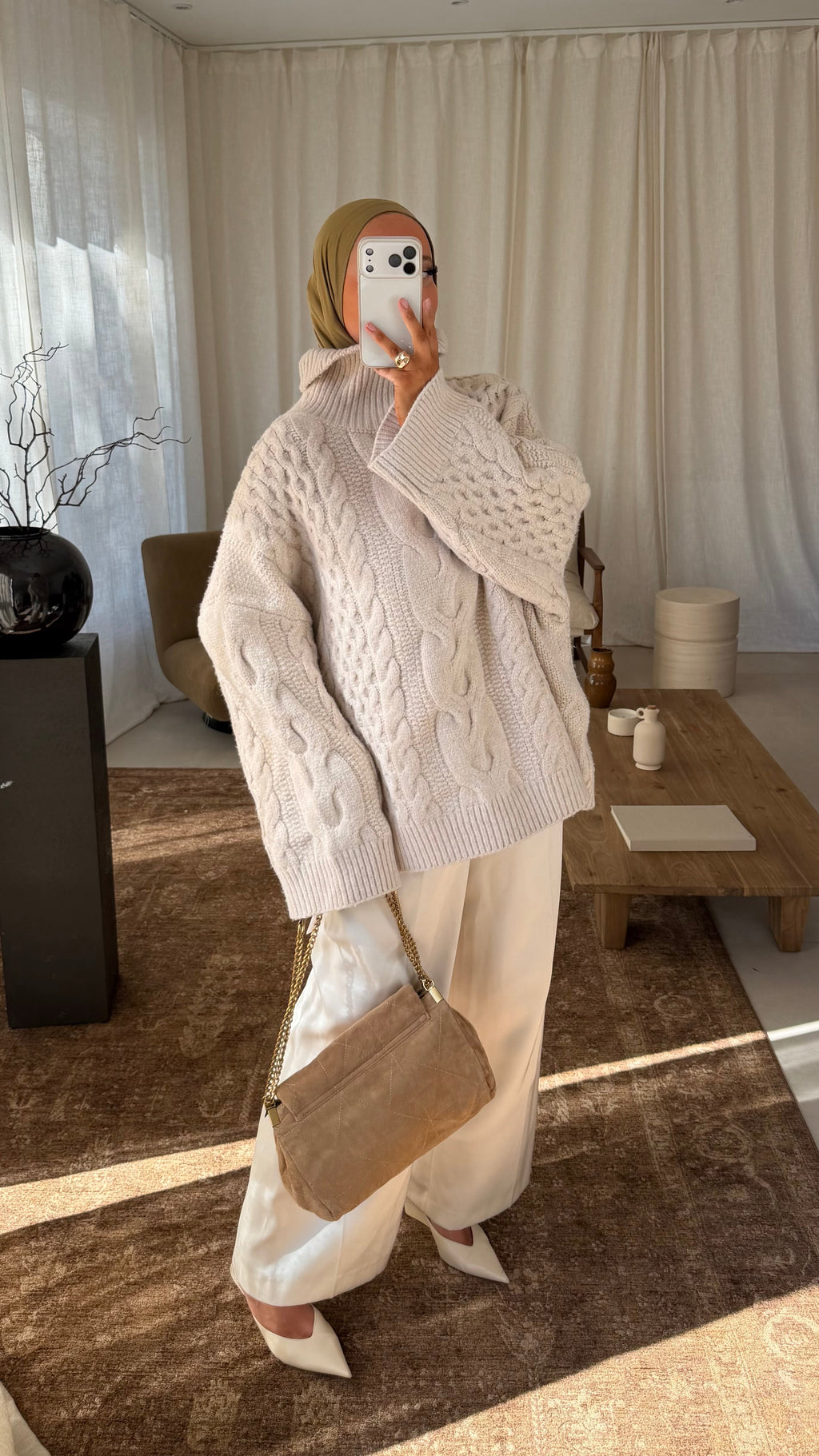 [GAMME PREMIUM] Pull à col montant ultra chaud OSLO | Beige