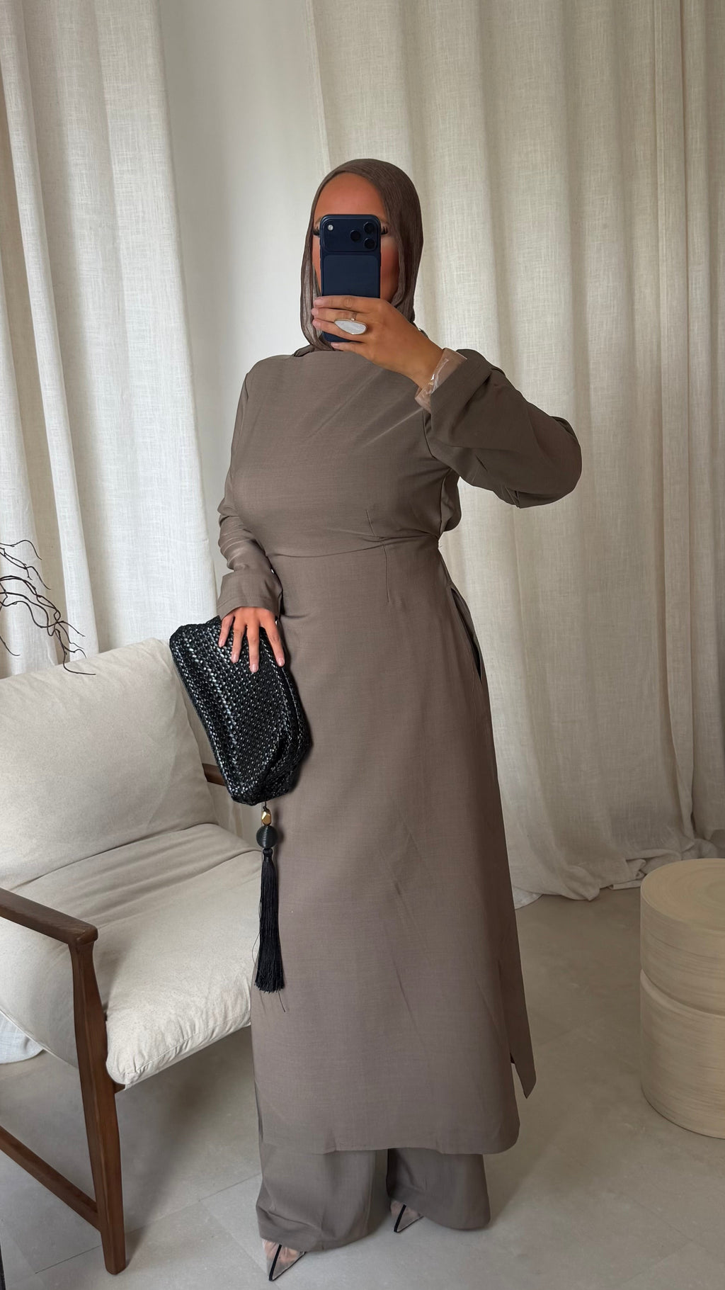 Ensemble deux pièces haut ultra long et pantalon ALBA | Taupe