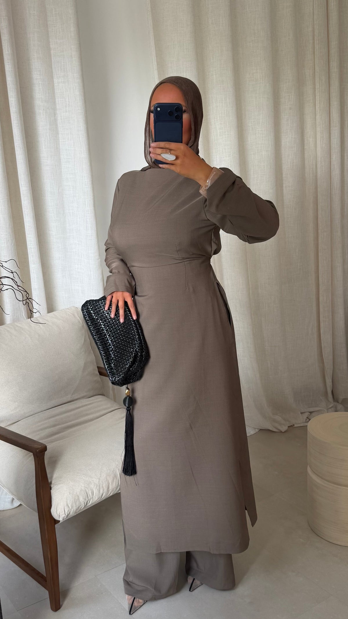 Ensemble deux pièces haut ultra long et pantalon ALBA | Taupe