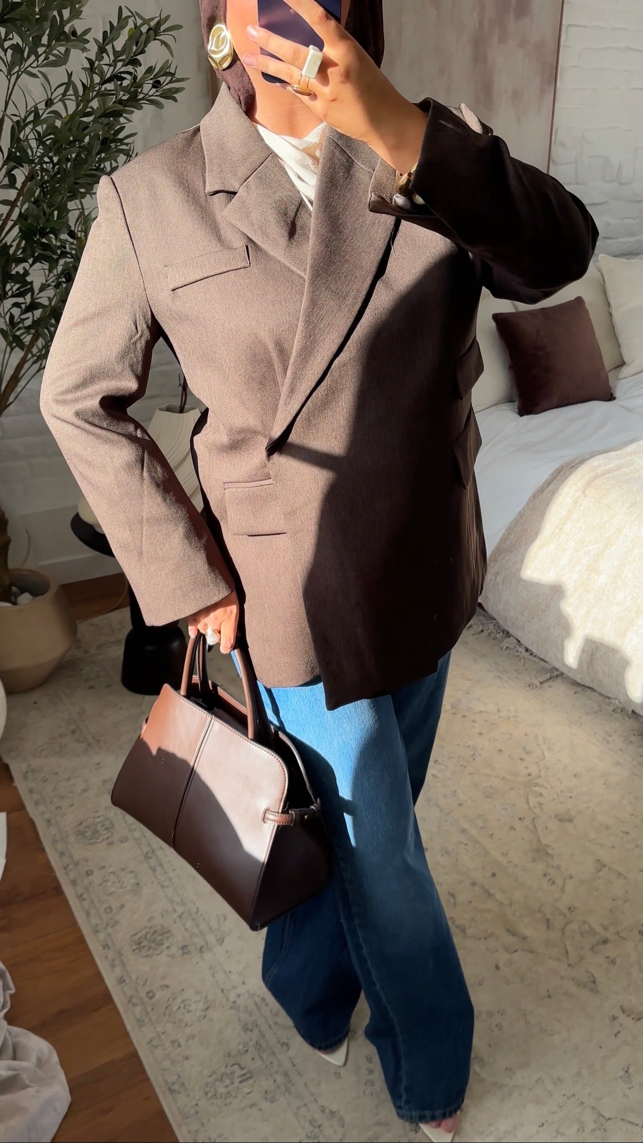 [GAMME PREMIUM] Blazer oversize cache cœur en lin | Marron