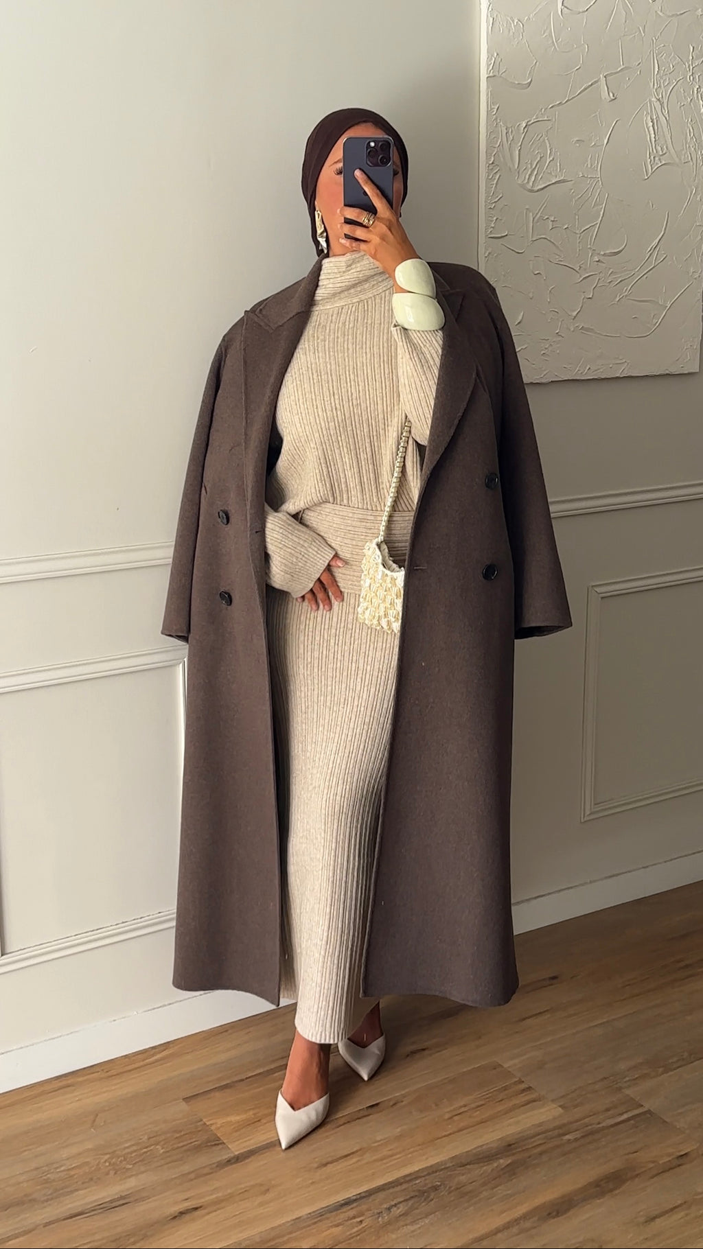 [GAMME LUXE] Manteau ultra long en laine véritable fait main | Dark mocha