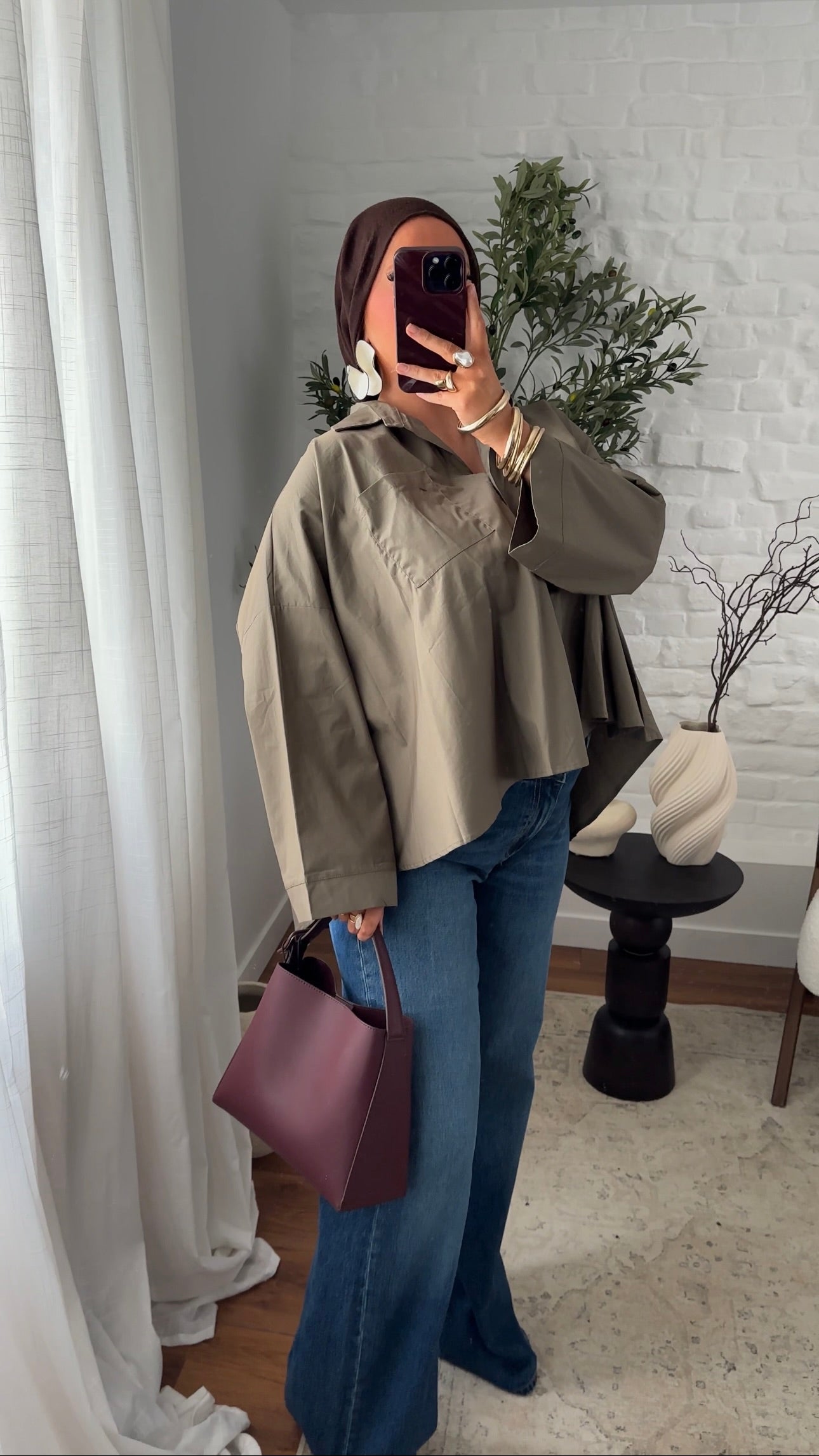 Chemise mi longue en coton | Kaki