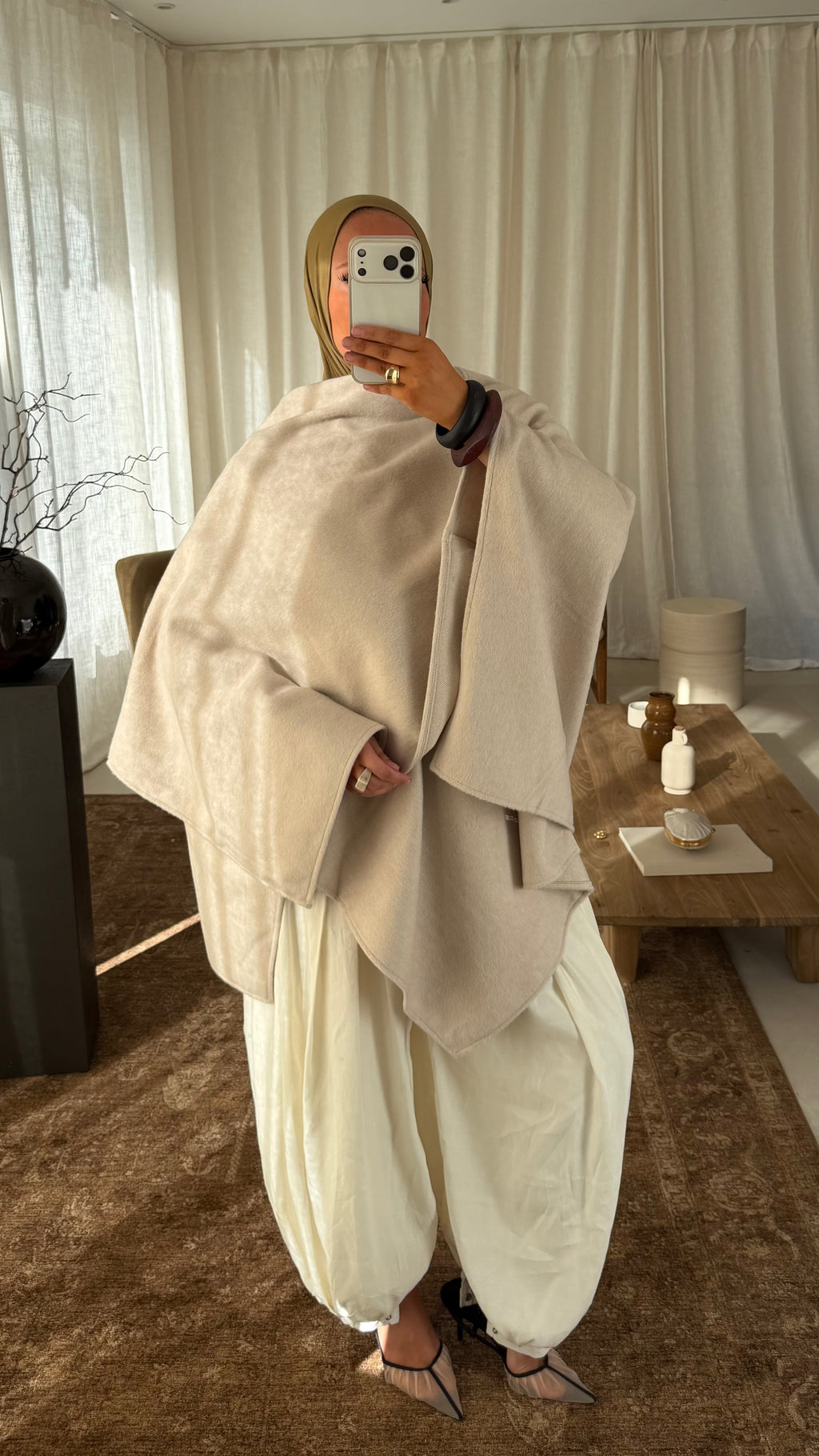 [GAMME LUXE] Manteau cape en laine | Beige