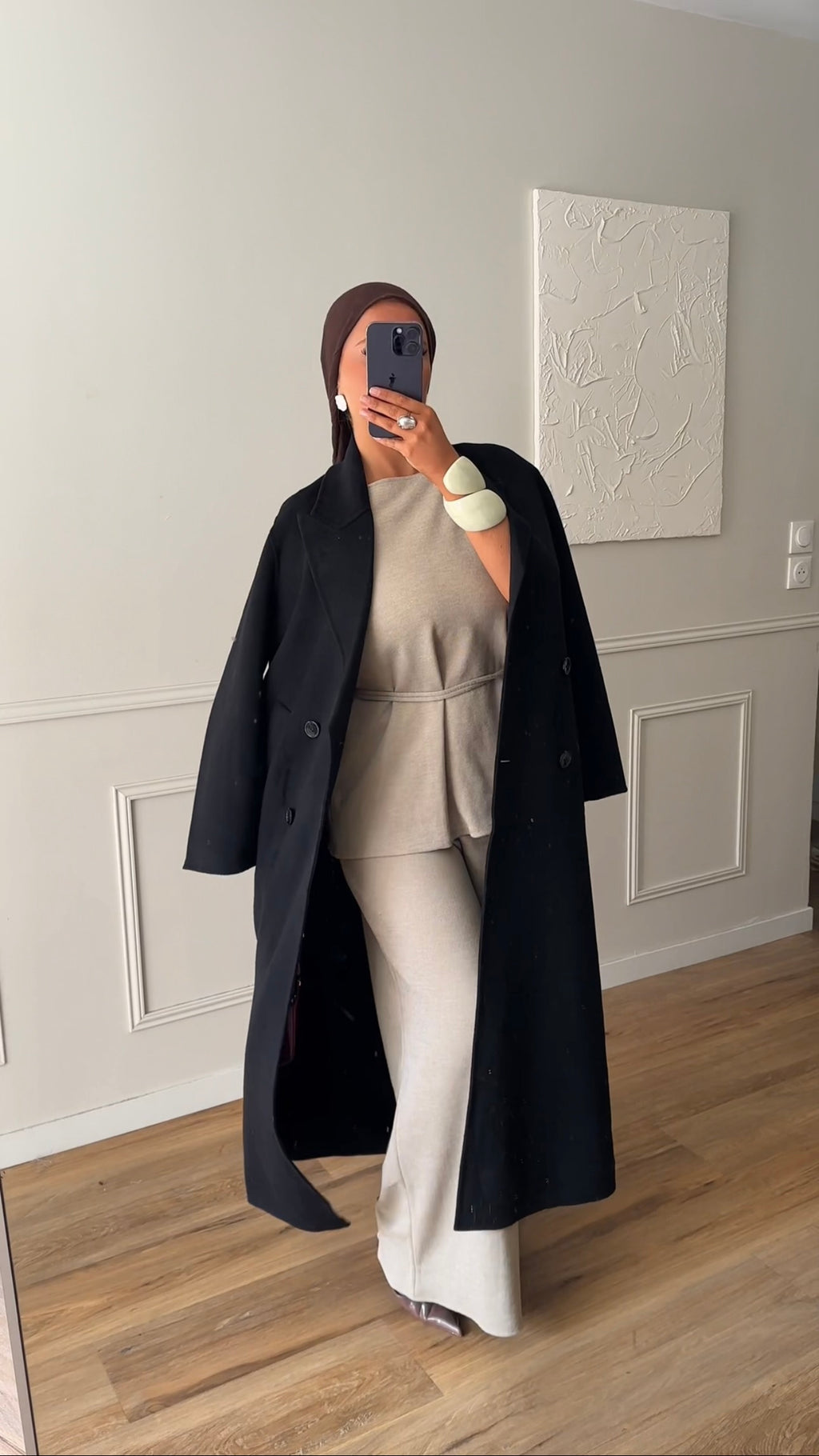 [GAMME LUXE] Manteau ultra long fait main en laine véritable | Noir