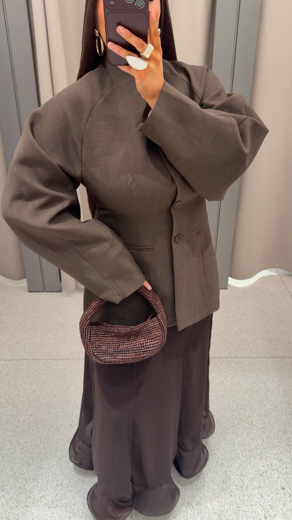 [GAMME PREMIUM] Blazer à manches bouffantes | Marron