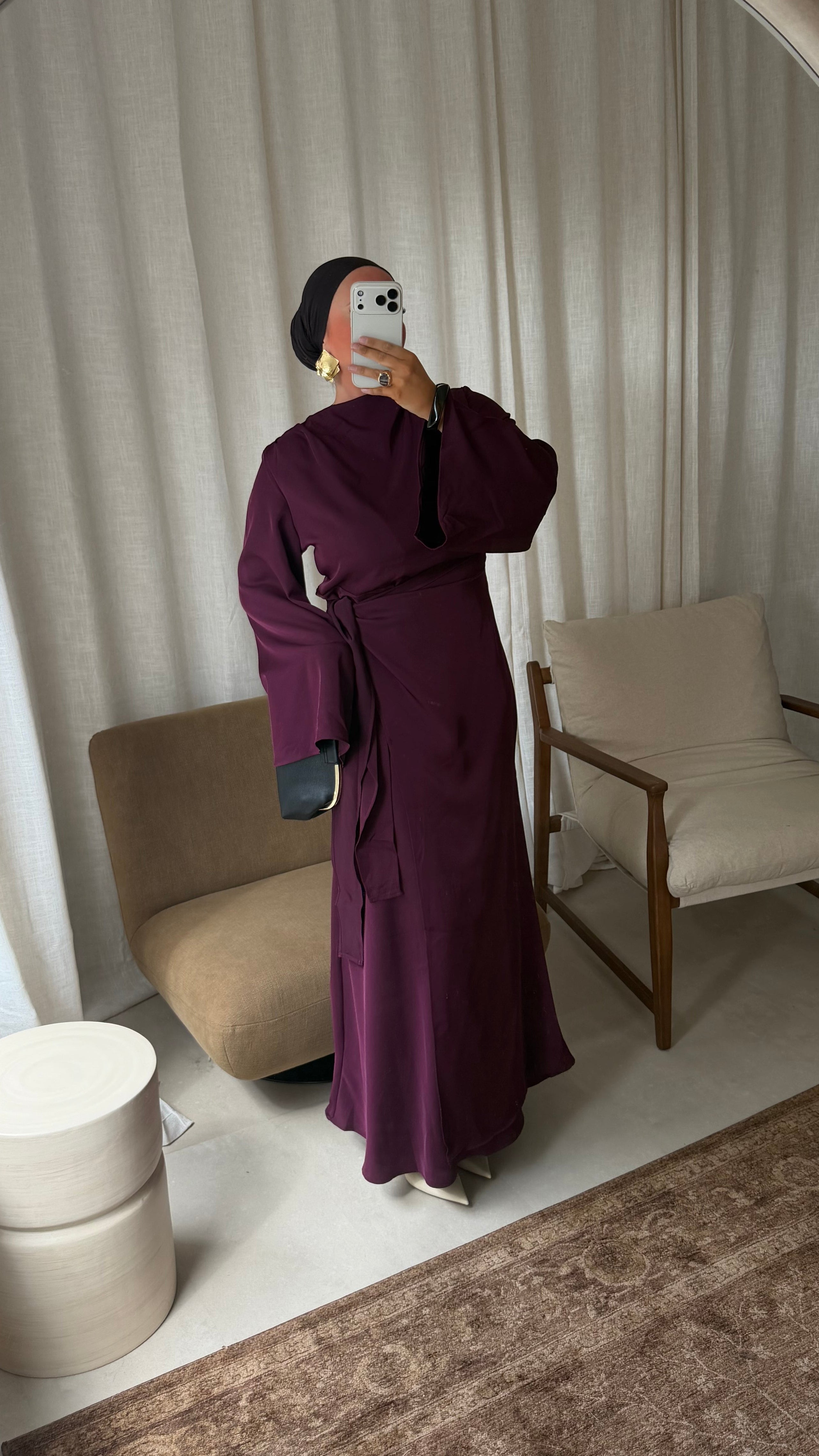 Robe ultra longue satinée | Prune
