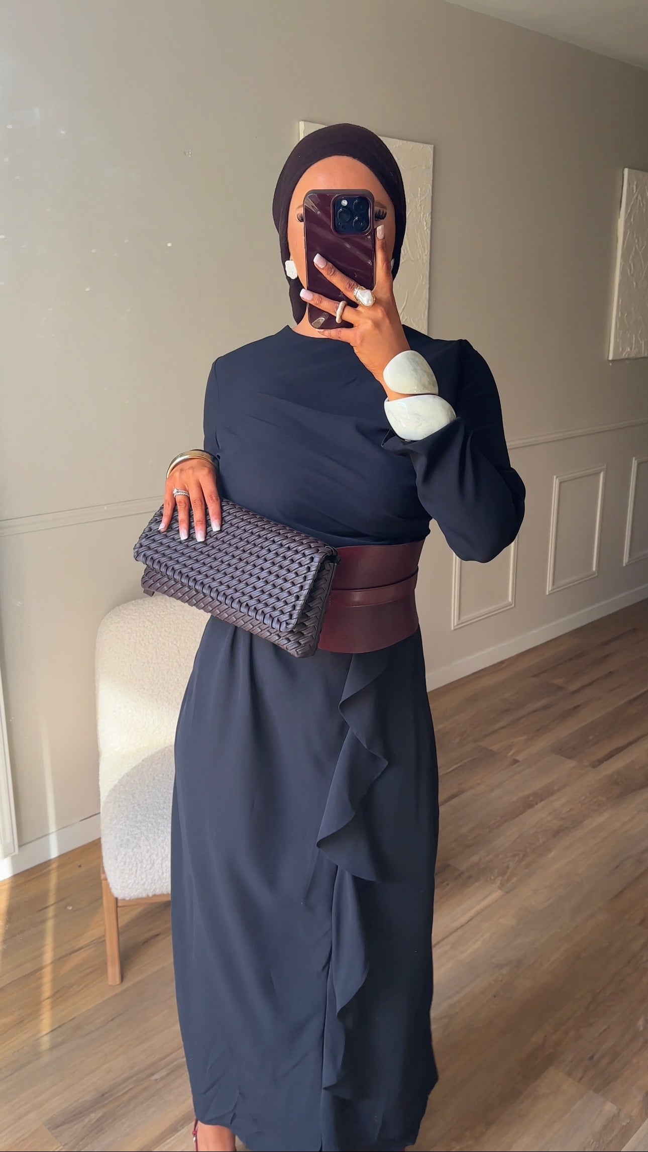Robe longue à volant | Noir