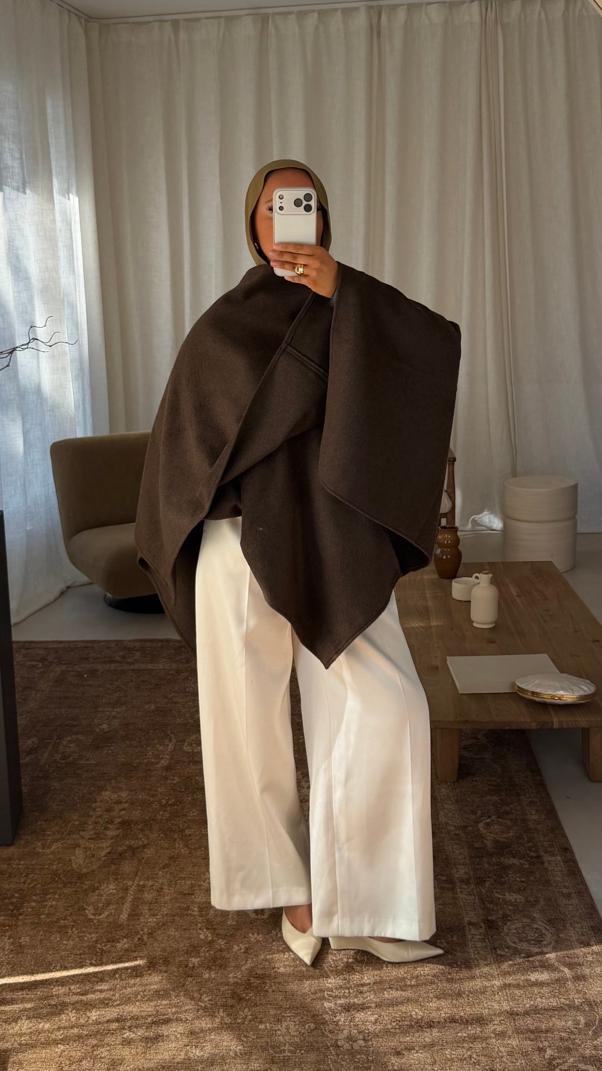 [GAMME LUXE] Manteau cape en laine | Marron