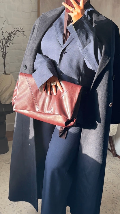 Set blazer oversize rayé et pantalon ultra long rayé oversize droit | Bleu marine