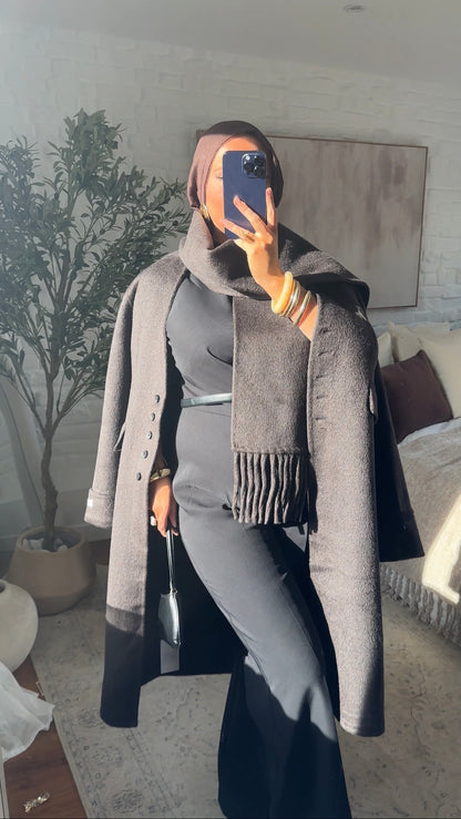 [GAMME LUXE] Manteau long en laine véritable ultra chaud à cape | Marron
