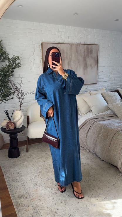 Chemise ultra longue sans fentes en jean | Denim brut
