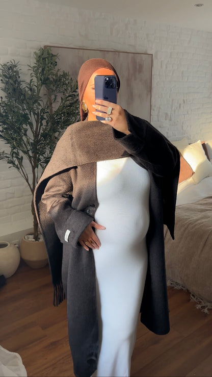 [GAMME LUXE] Manteau long en laine véritable ultra chaud à cape | Marron