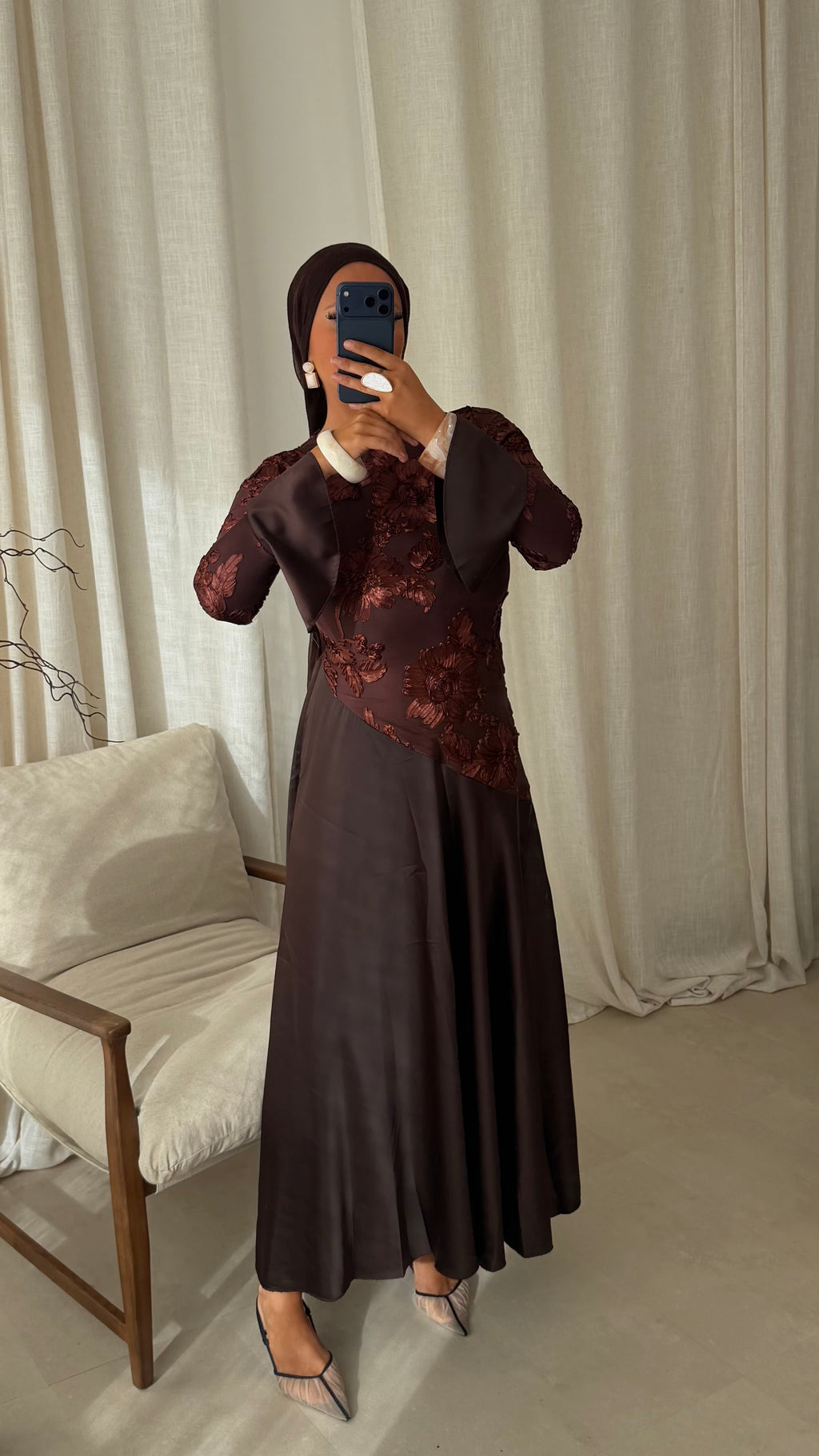 Robe longue à motifs YANA | Marron
