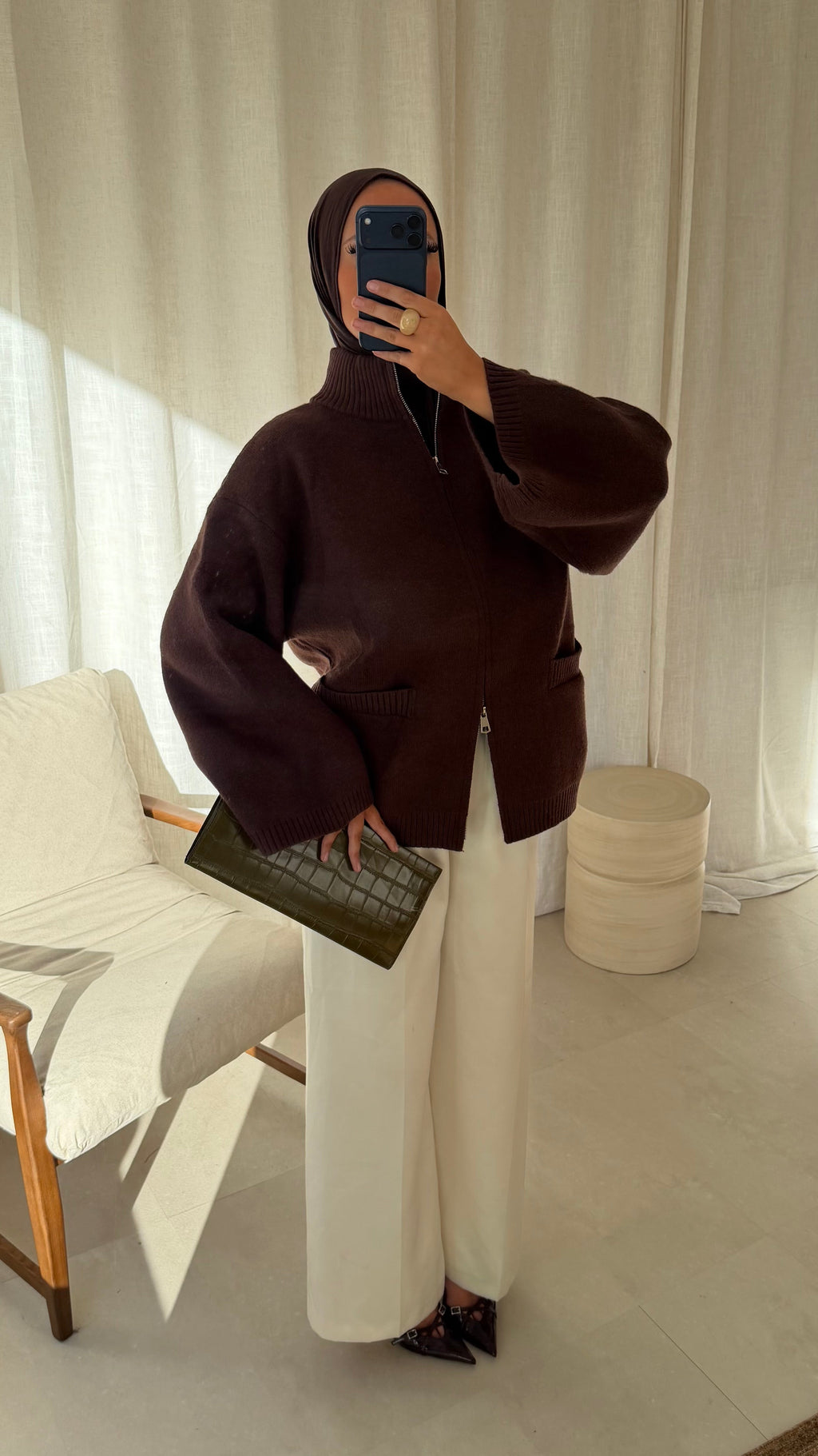 [GAMME PREMIUM] Pull doux et chaud à zip ALARIA | Marron