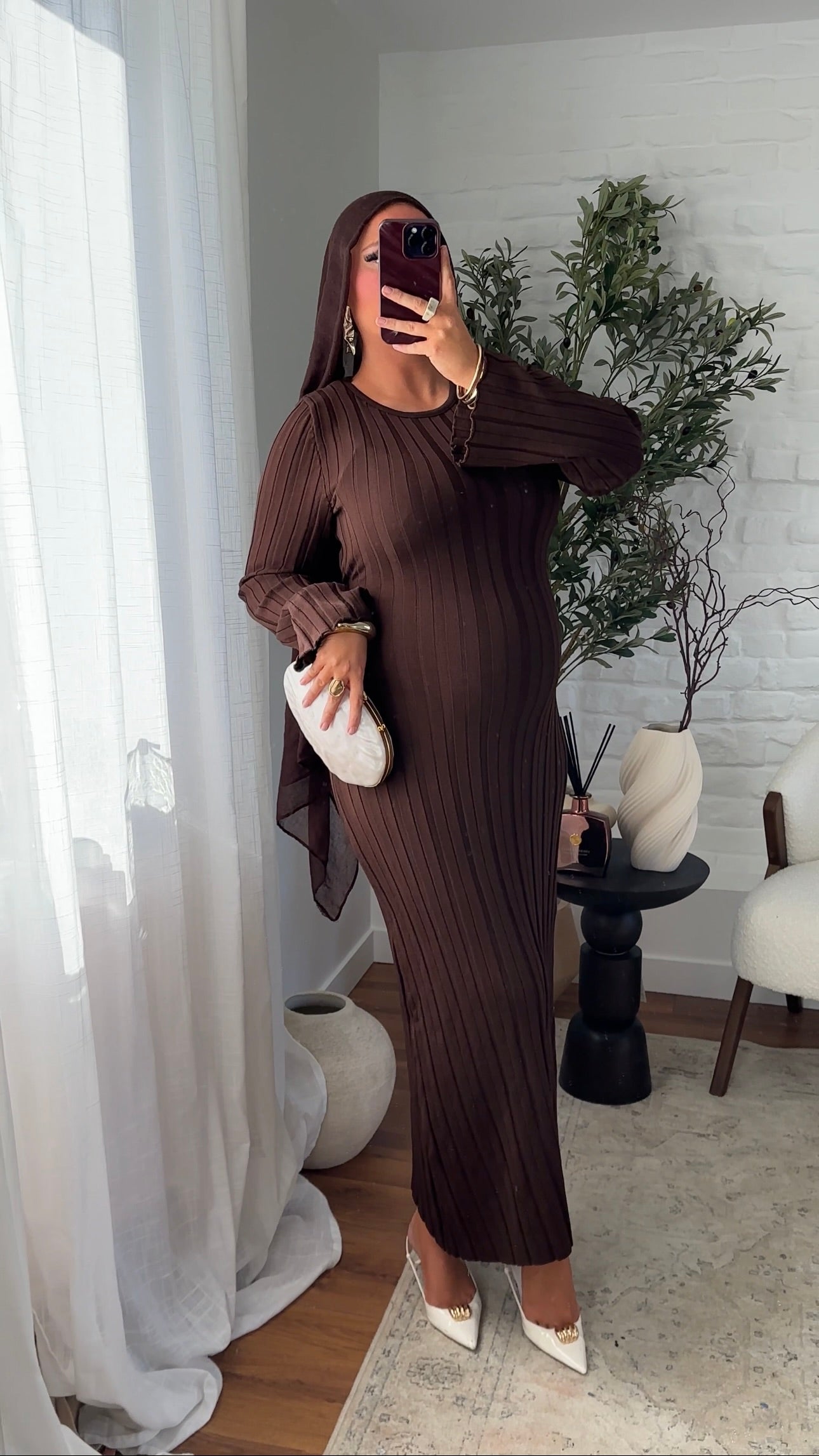 Robe pull en maille ultra douce en coton | Marron