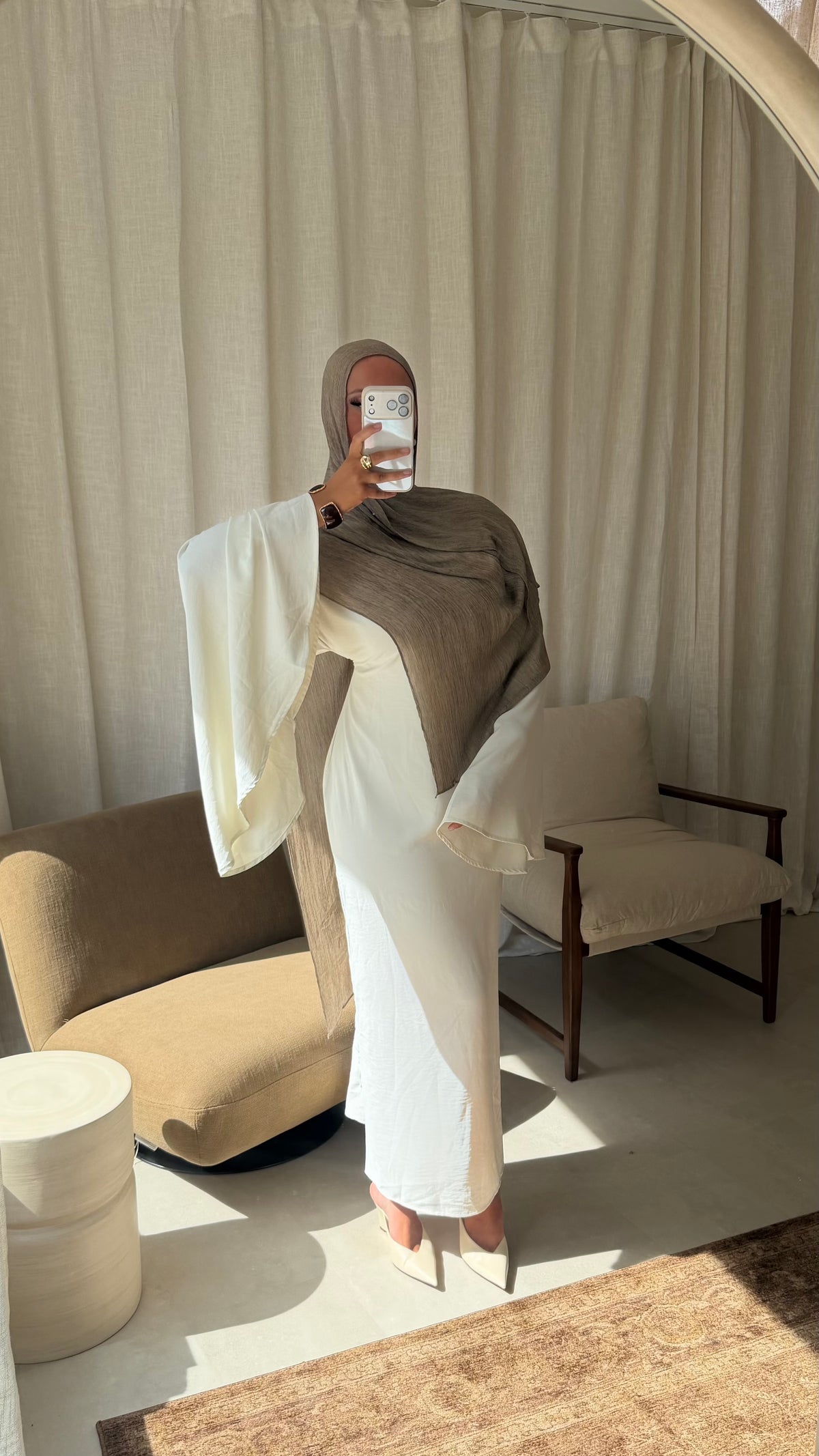 Robe ultra longue à manches évasées | Blanc