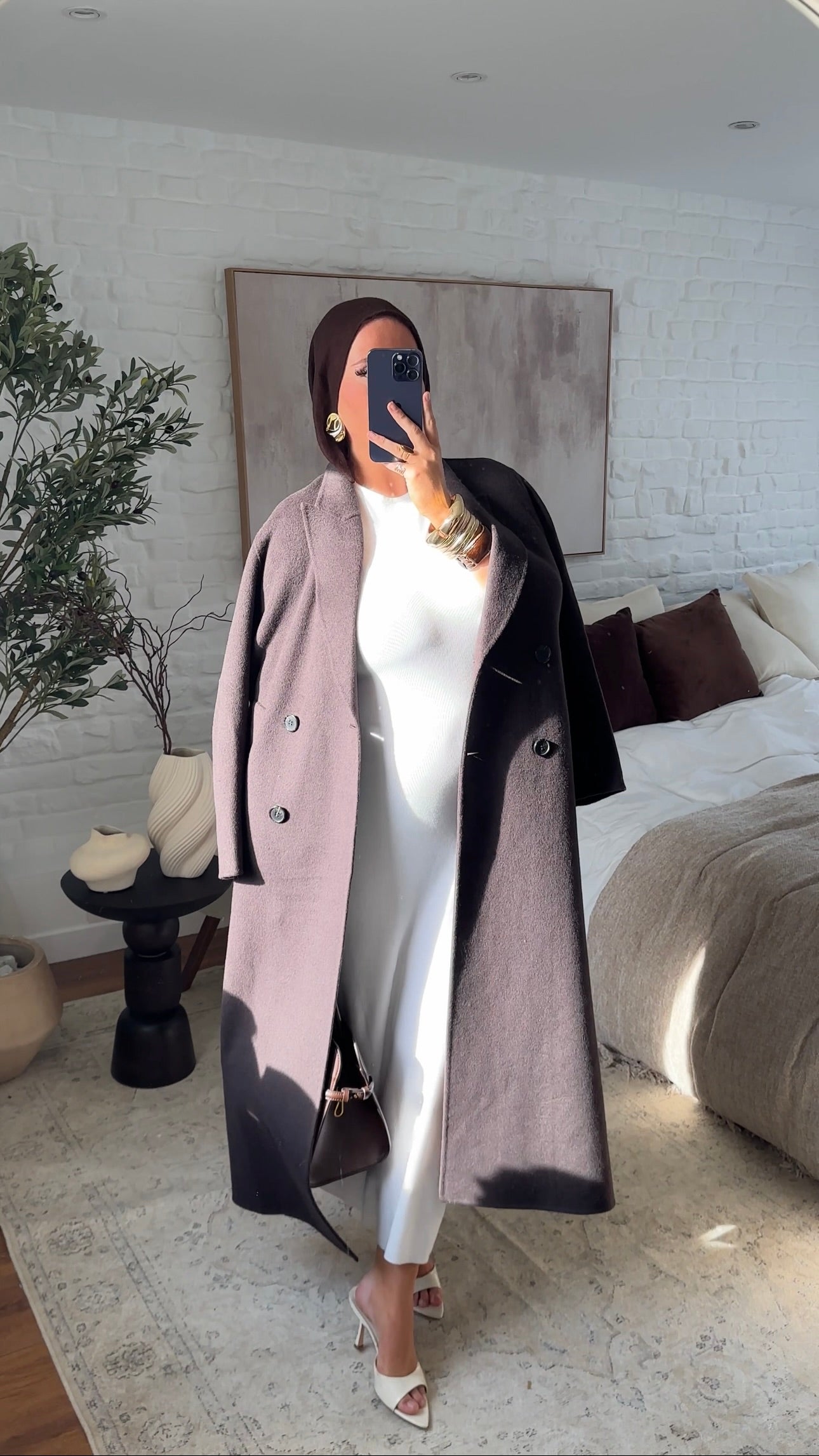 [GAMME PREMIUM] Manteau ultra long en laine véritable | Marron dark chocolat