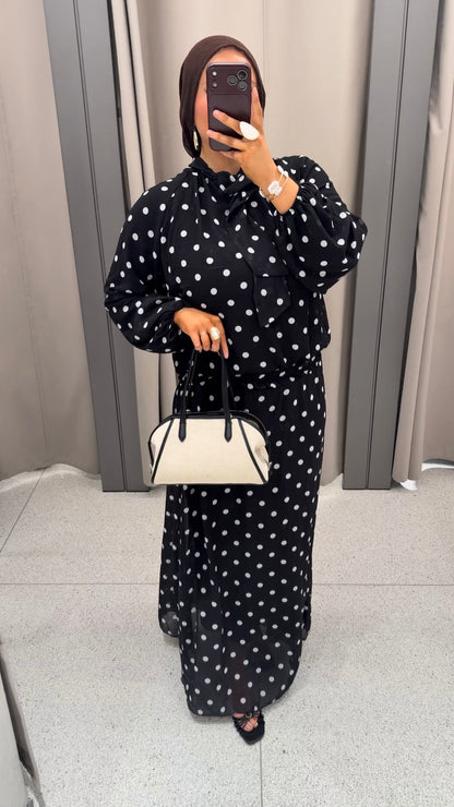 Ensemble doublé ultra long à pois | Noir