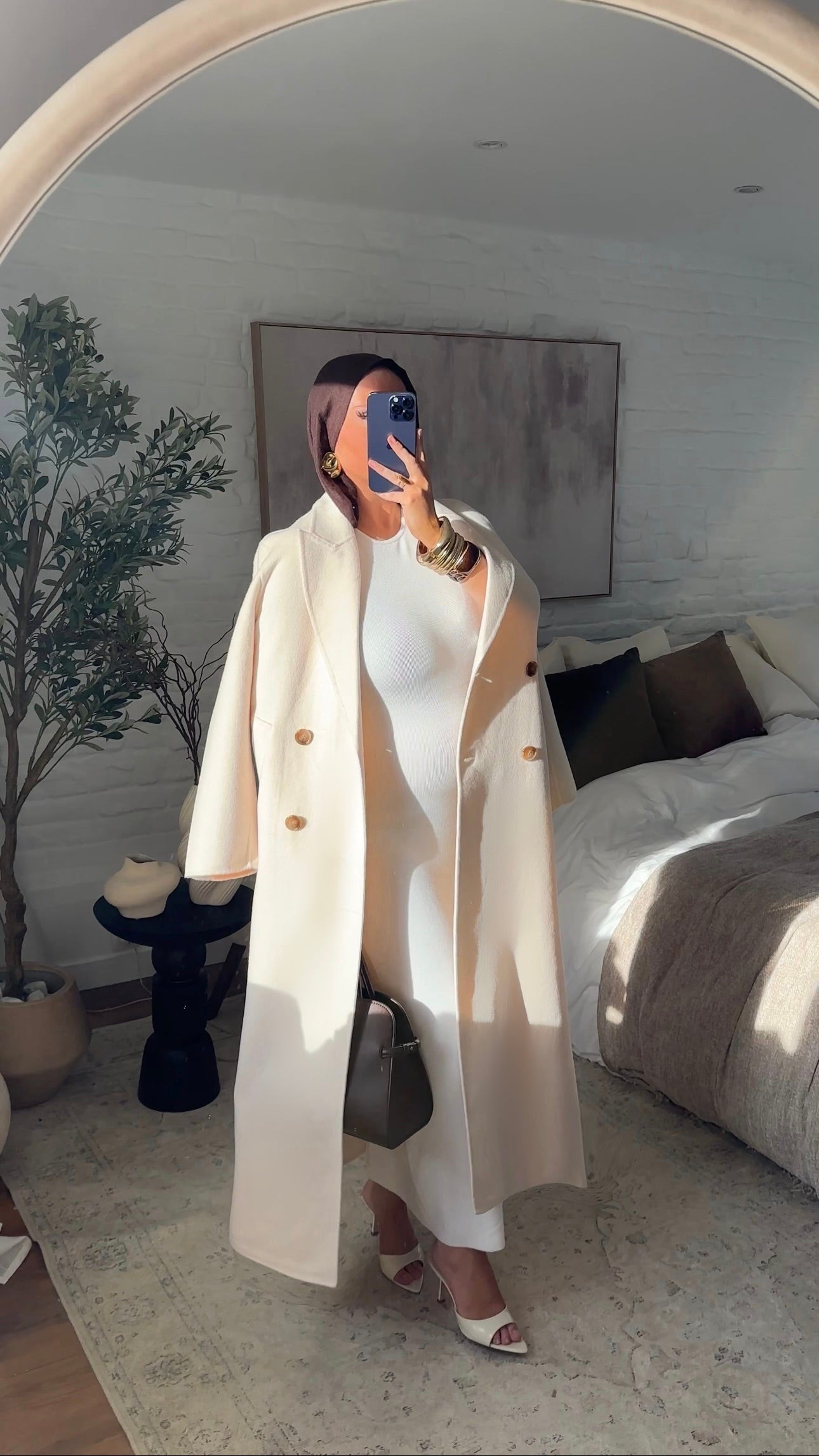 [GAMME PREMIUM] Manteau ultra long fait main en laine véritable Écru | Pré-commande