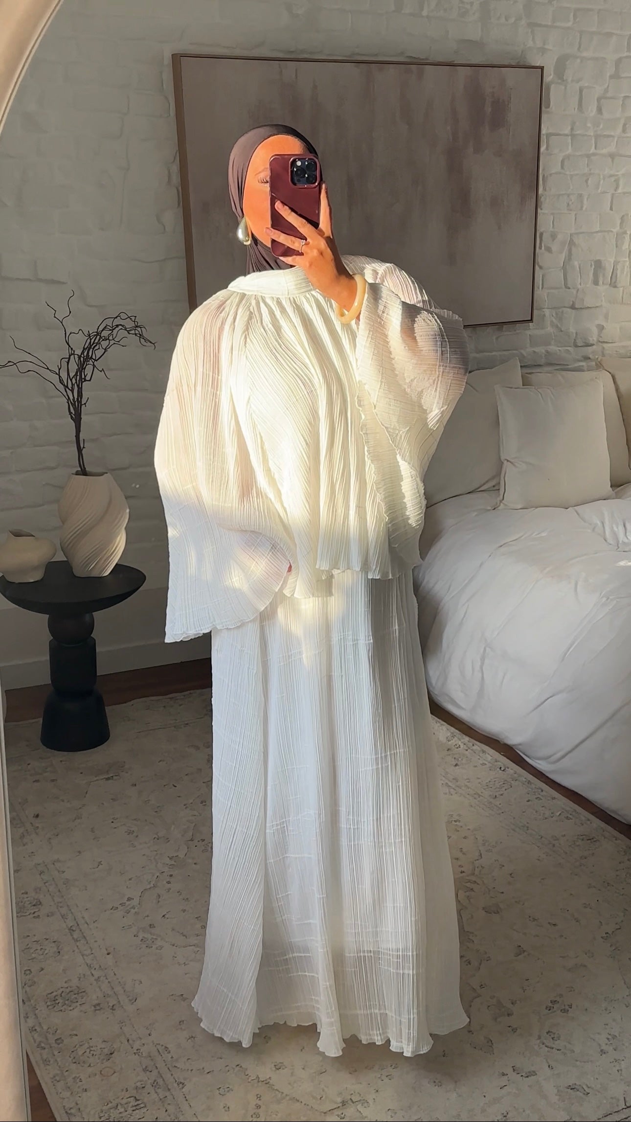 Robe longue fluide plissée | Blanc