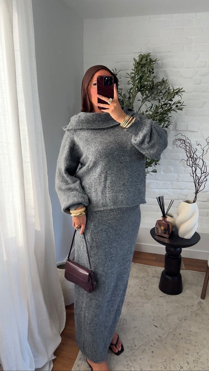 Ensemble ultra chaud en laine et col montant | Gris