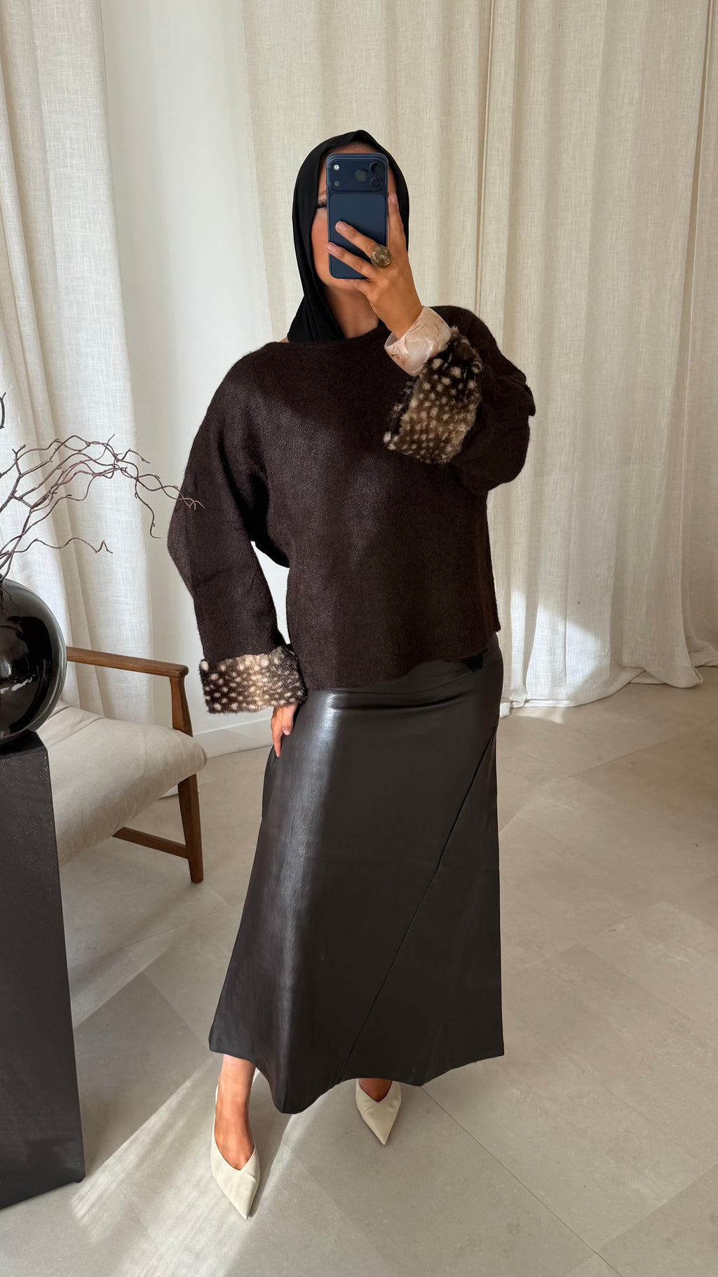 Jupe longue effet cuir | Marron | Pré-commande