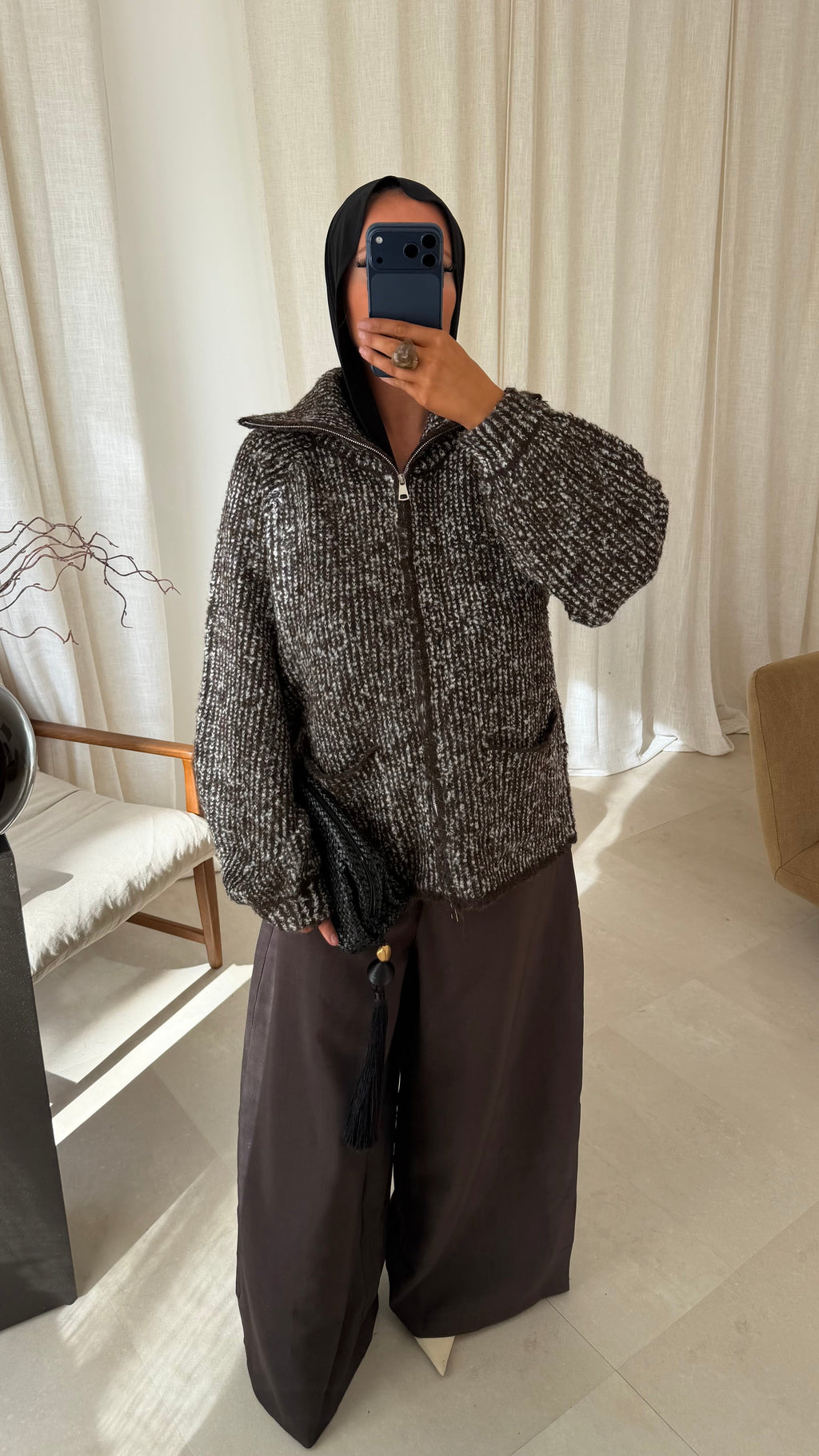 [GAMME PREMIUM] Veste mi longue en maille oversize ILYA | Marron