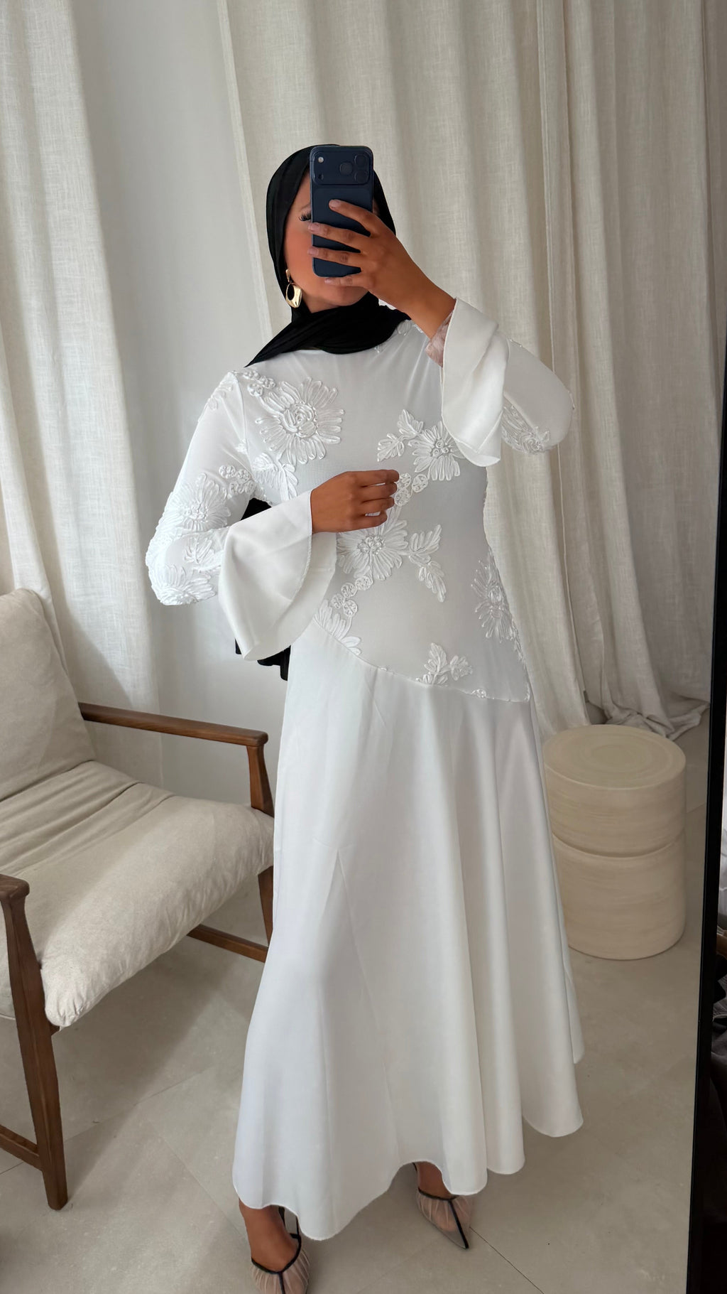 Robe longue à motifs YANA | Blanc