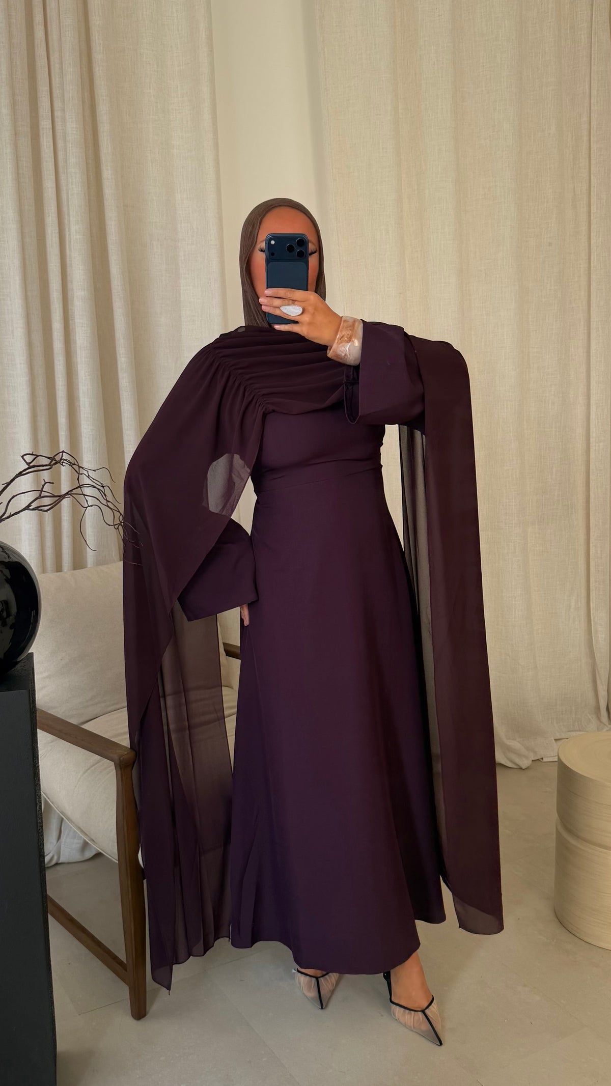 Robe ultra longue à cape | Bordeaux