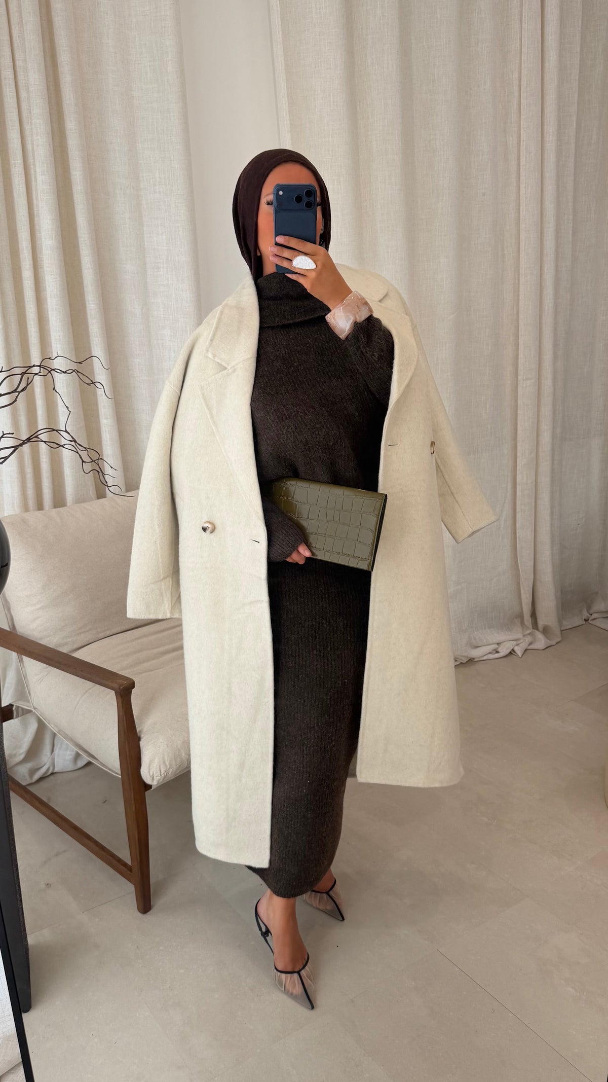 [GAMME PREMIUM] Manteau ultra long en laine véritable | Crème