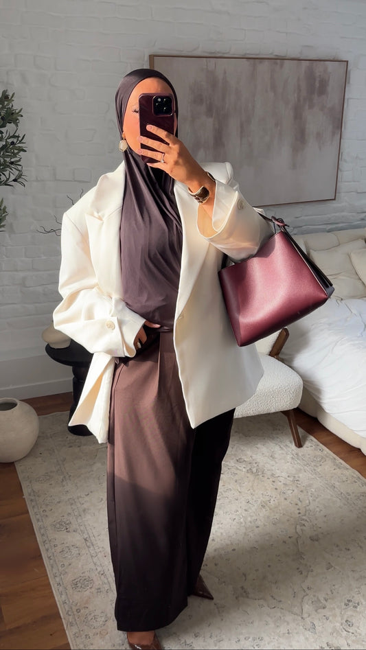 Pantalon oversize ultra long avec ceinture | Marron