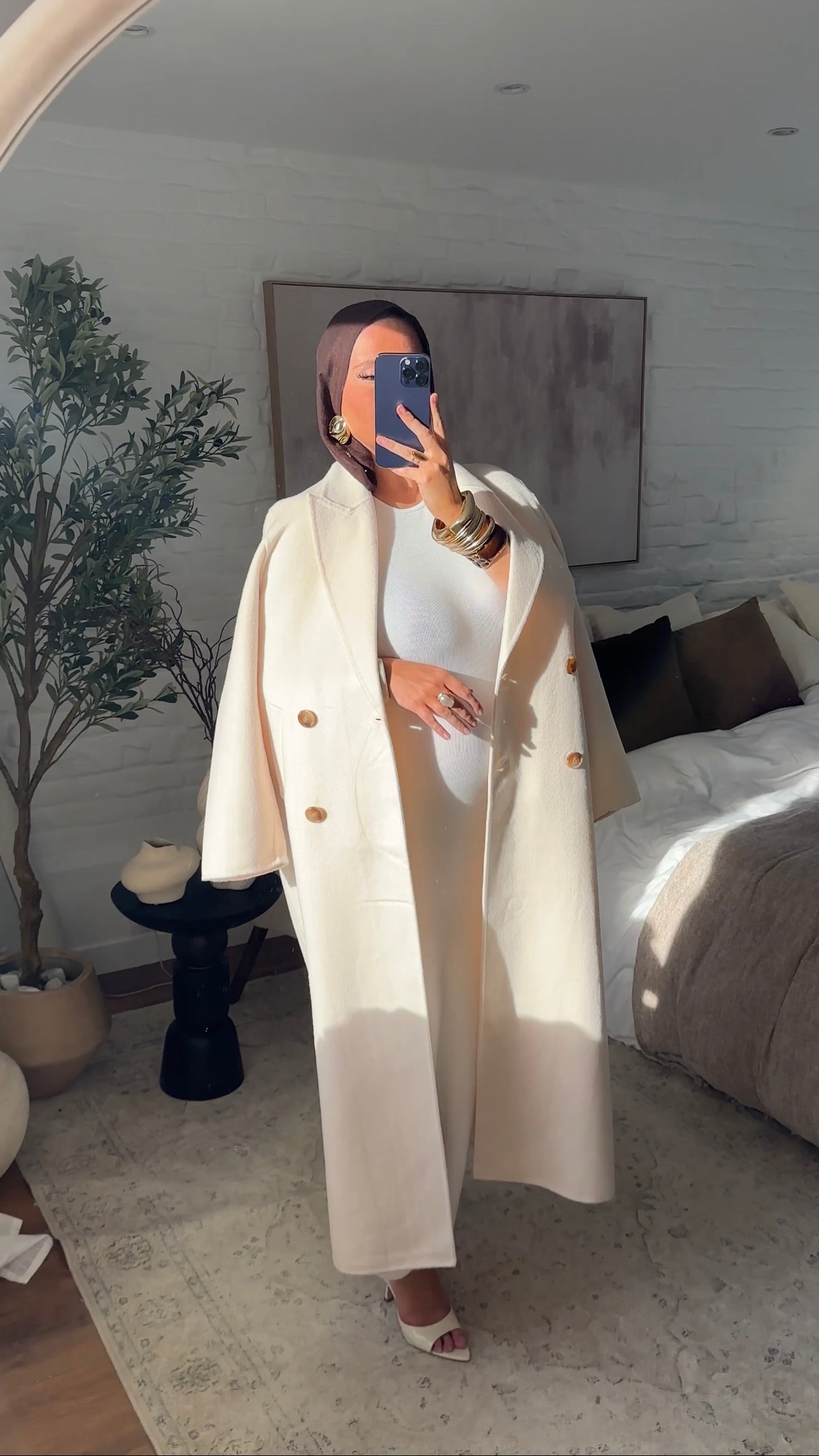 [GAMME PREMIUM] Manteau ultra long fait main en laine véritable Écru | Pré-commande