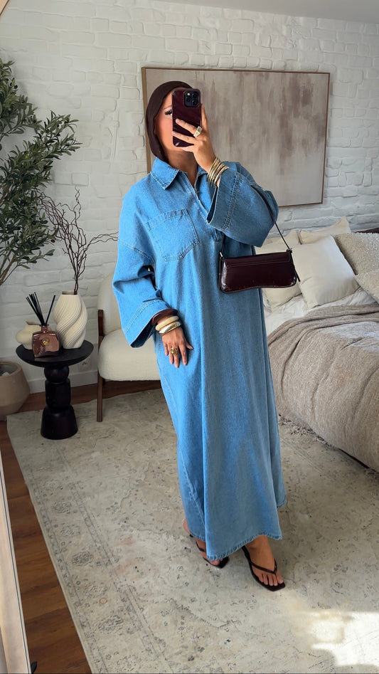 Chemise ultra longue sans fentes en jean à fermeture | Denim clair