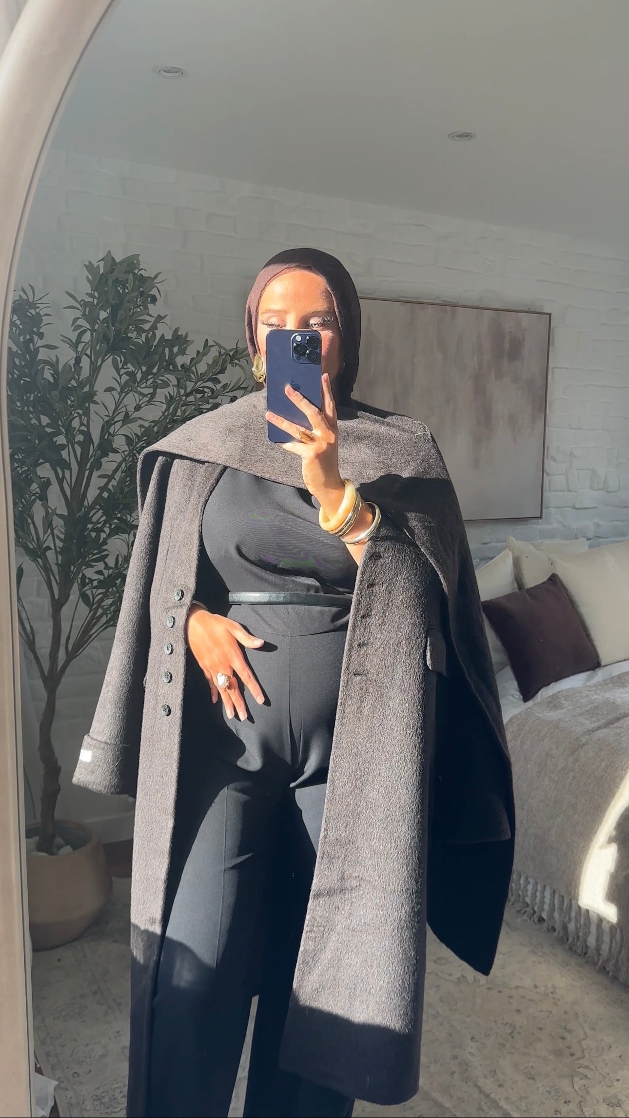 [GAMME LUXE] Manteau long en laine véritable ultra chaud à cape | Marron