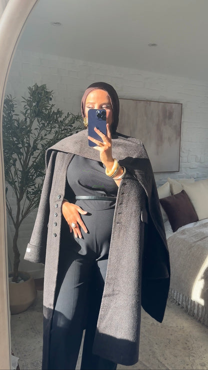 [GAMME LUXE] Manteau long en laine véritable ultra chaud à cape | Marron