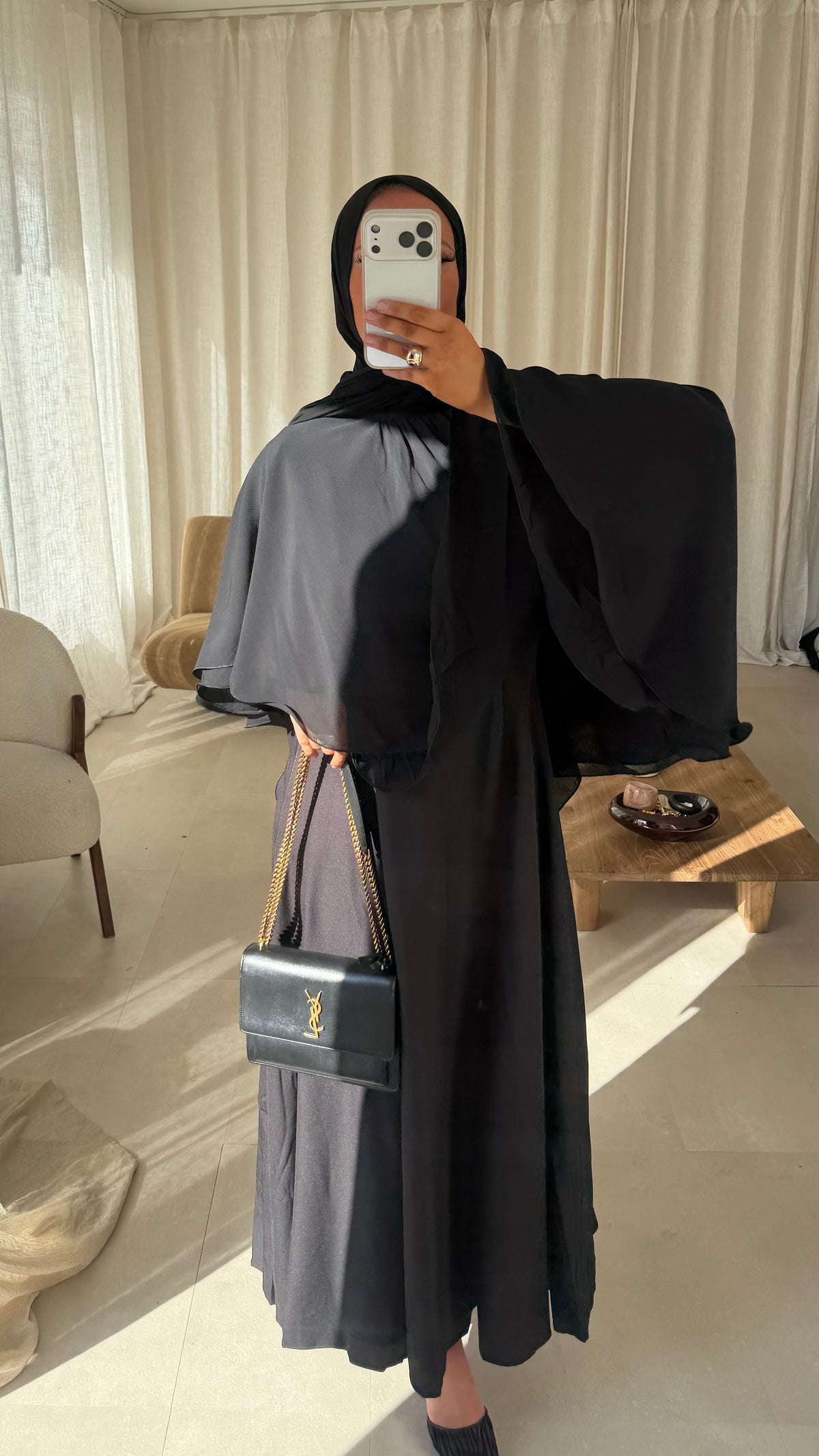 Robe ultra longue à manches courtes | Noir