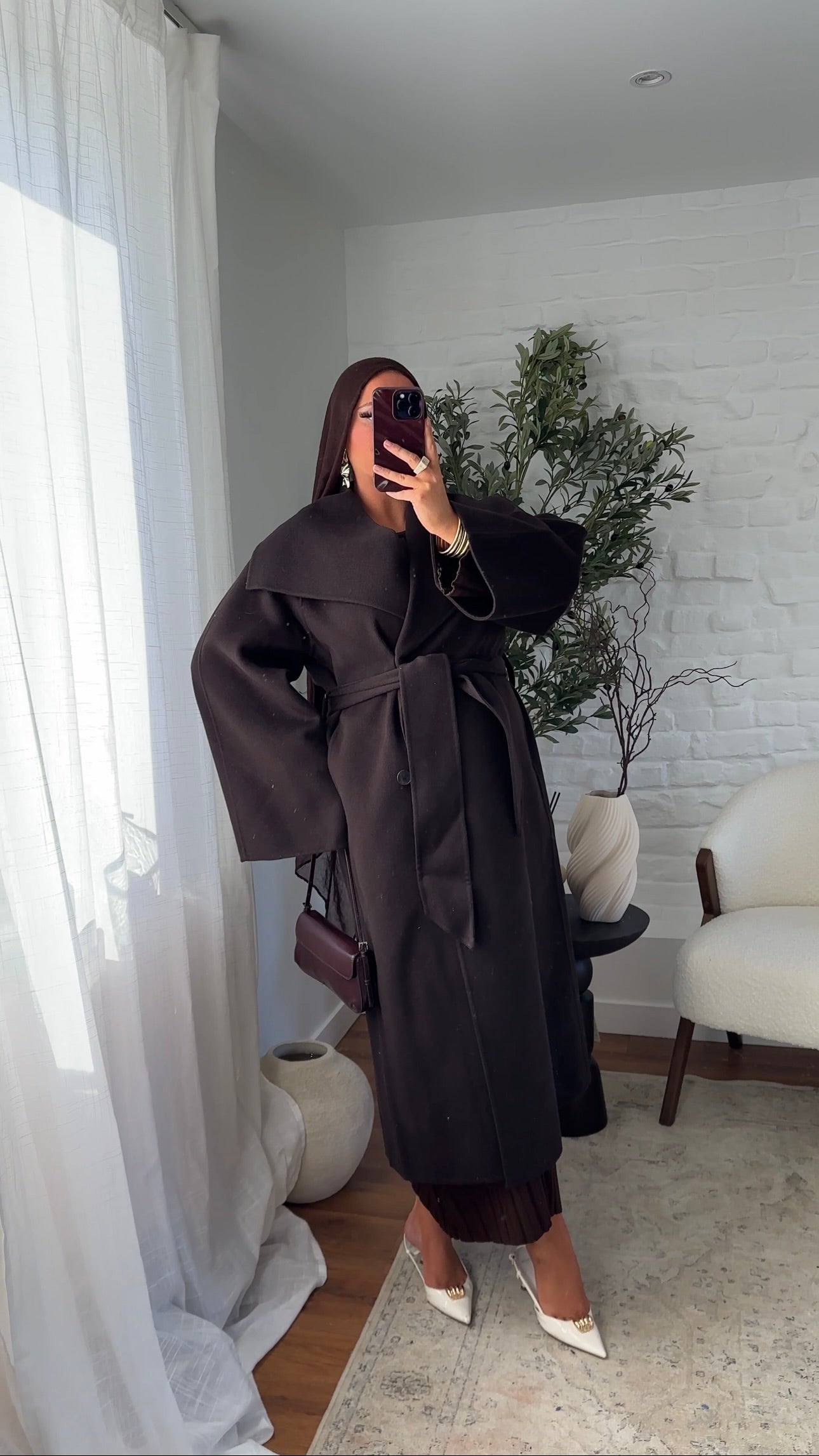 [CRÉATION] Manteau en laine véritable et col montant | Dark chocolat