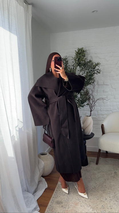[CRÉATION] Manteau en laine véritable et col montant | Dark chocolat