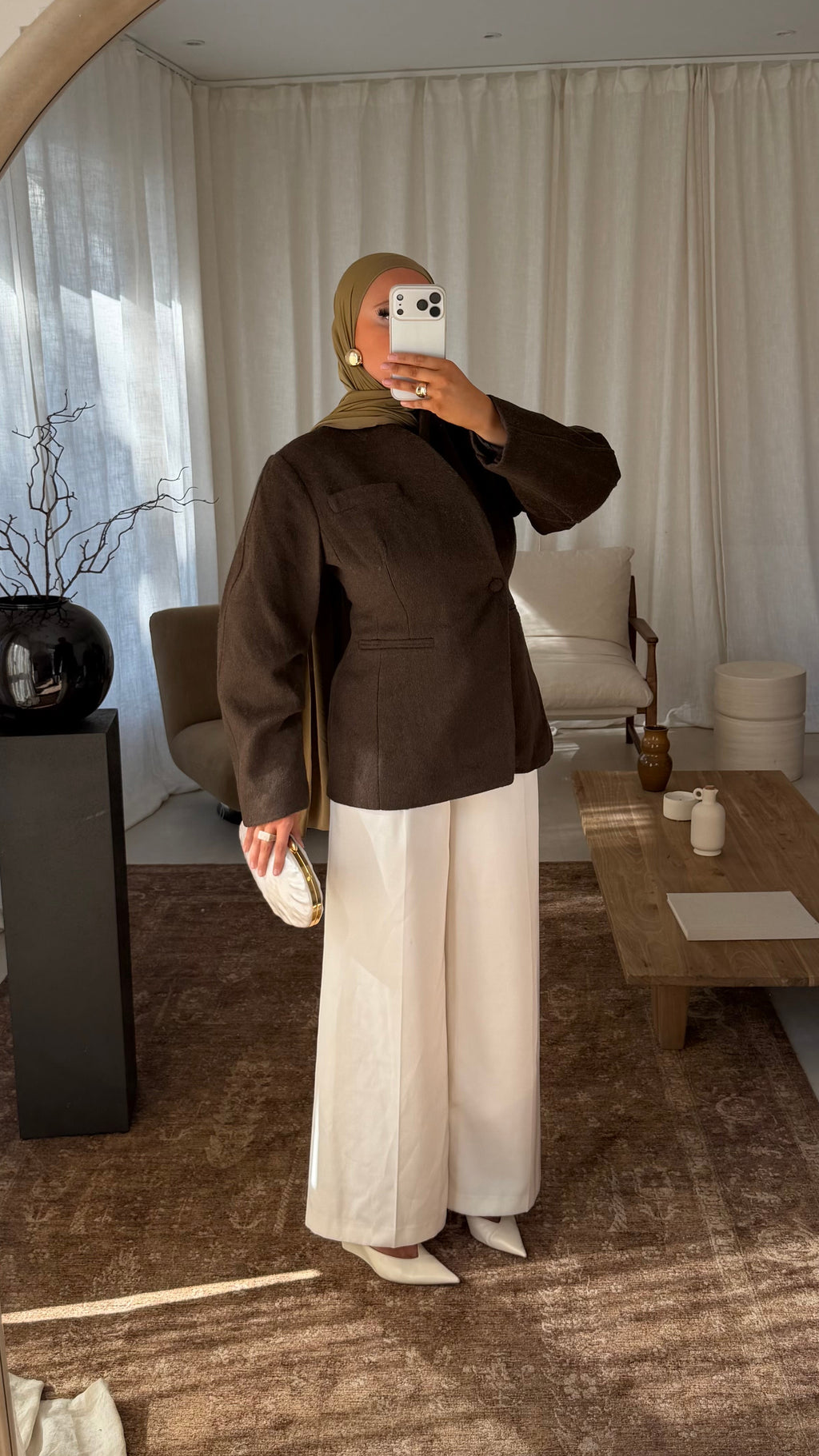 [GAMME LUXE] Blazer manteau en laine véritable | Marron