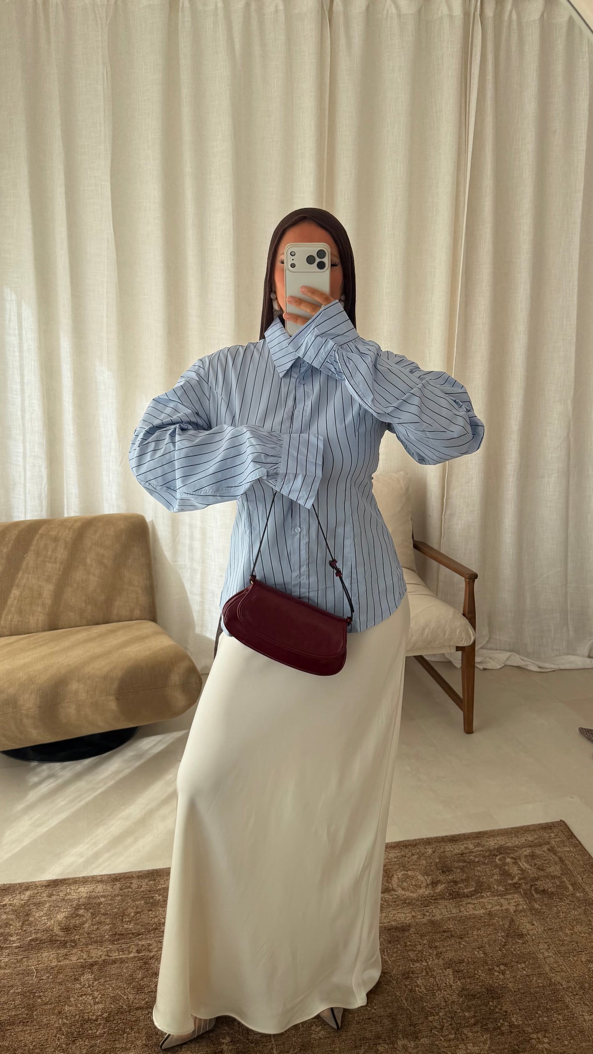 Chemise rayée cintrée avec manches bouffantes | Bleu