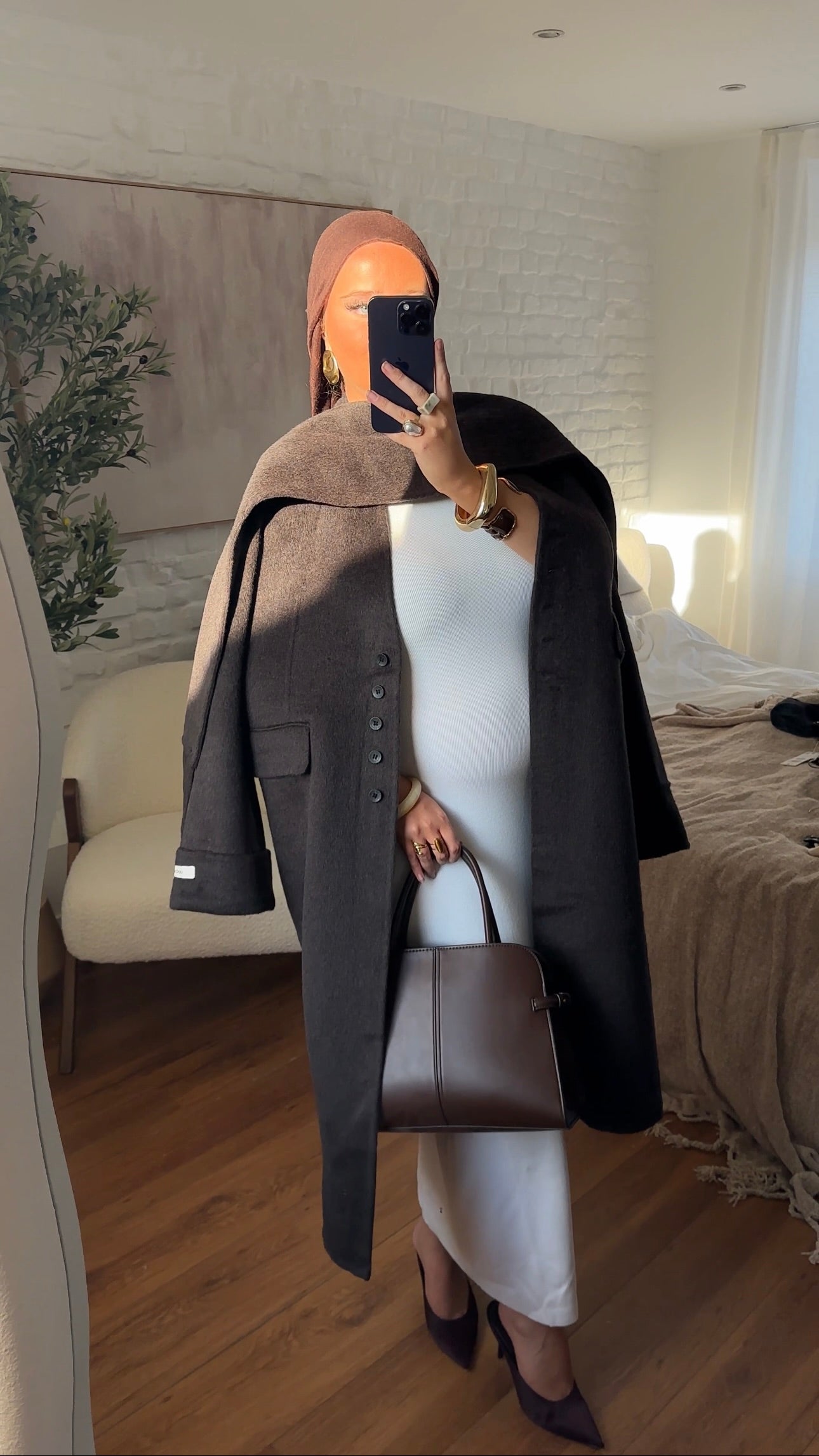 [GAMME LUXE] Manteau long en laine véritable ultra chaud à cape | Marron