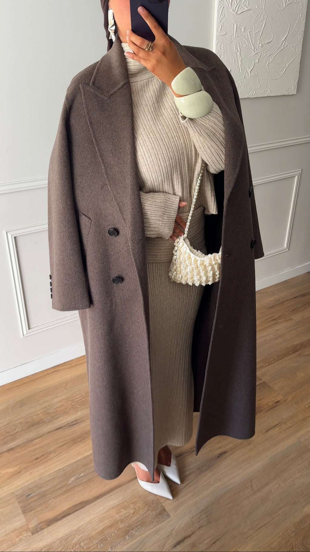 [GAMME LUXE] Manteau ultra long en laine véritable fait main | Dark mocha