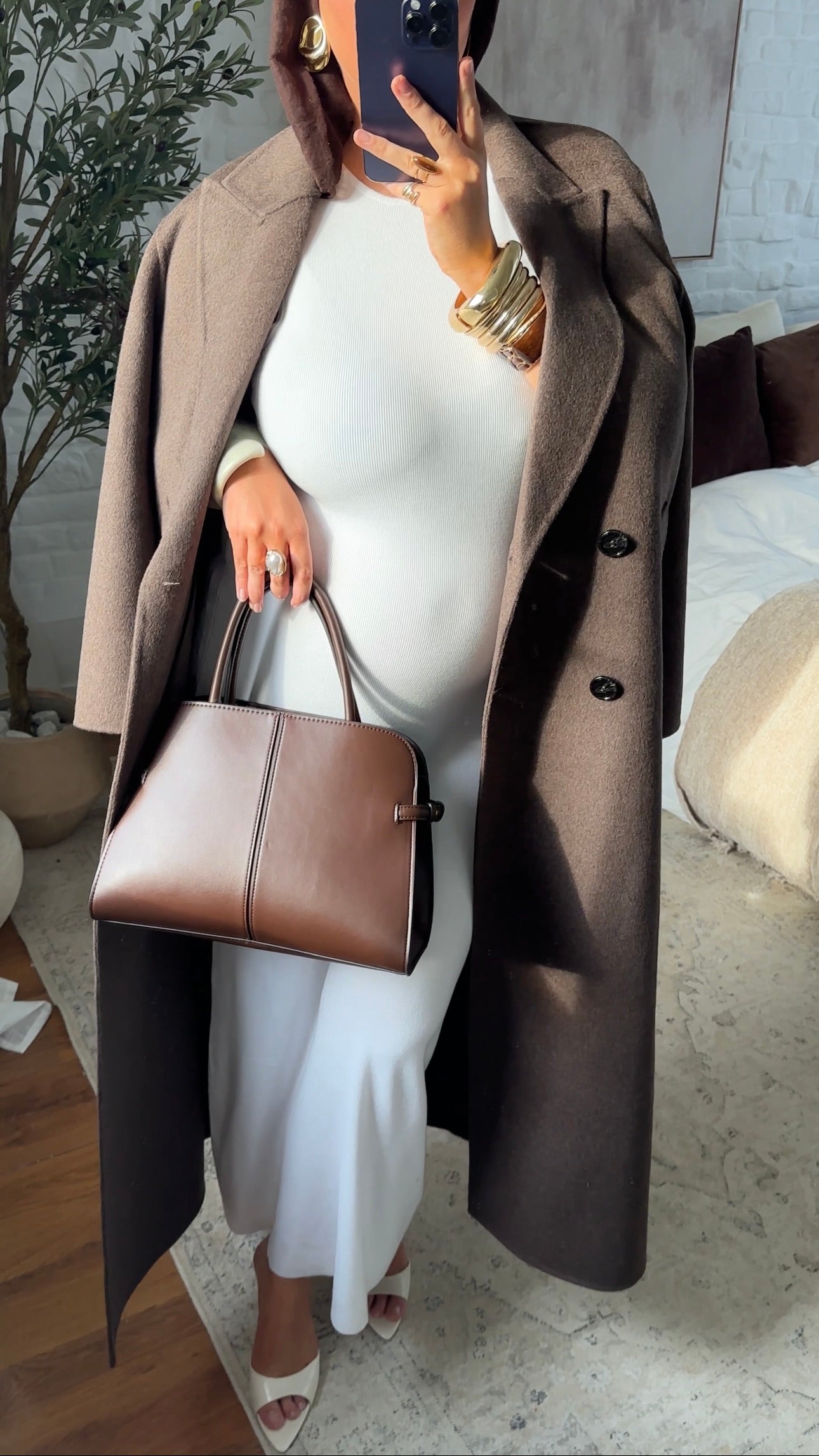 [GAMME LUXE] Manteau ultra long en laine véritable fait main | Marron