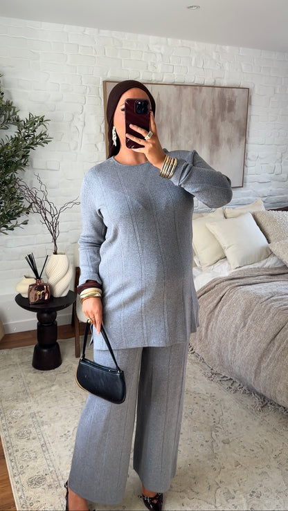 Ensemble comfy en maille à pantalon | Gris