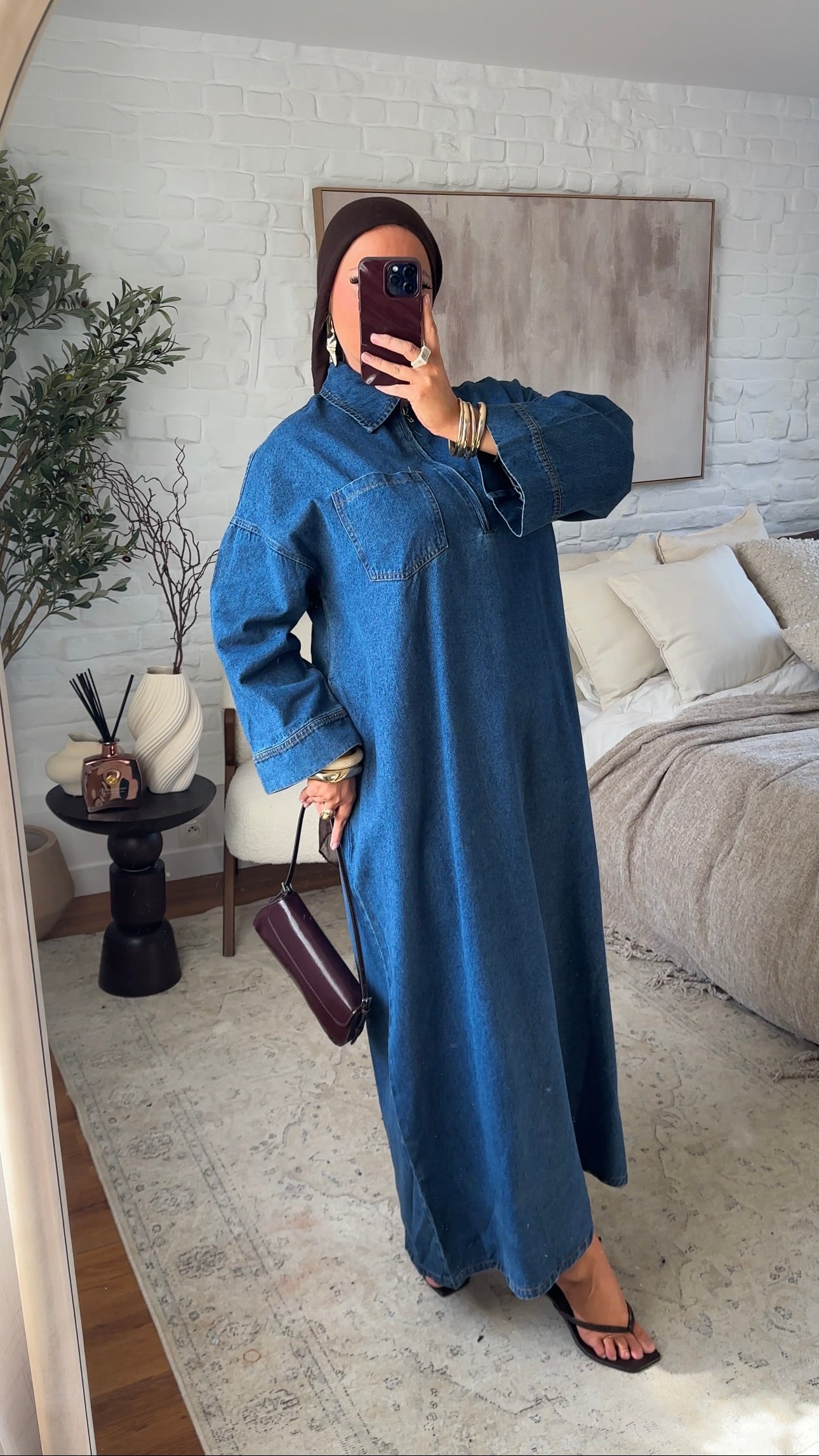 Chemise ultra longue sans fentes en jean brut à fermeture | Denim brut