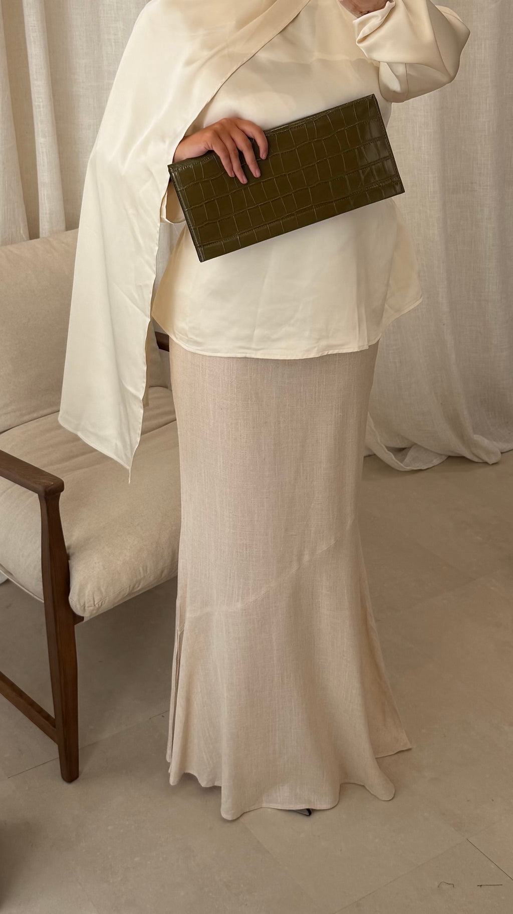 Jupe ultra longue en lin | Beige